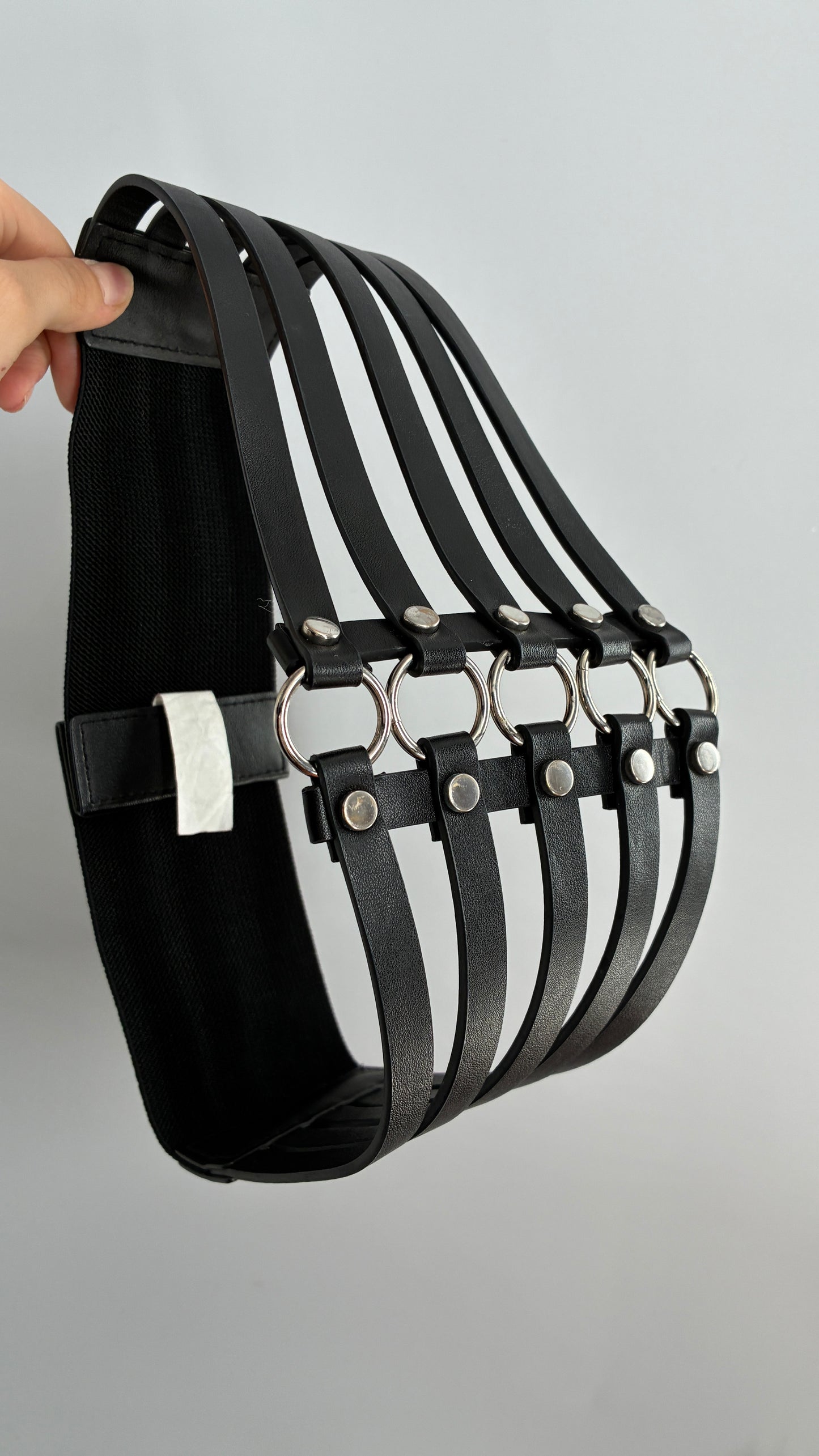 Elastic Caged Leather Belt with Metal O-Ring Details (Small)
