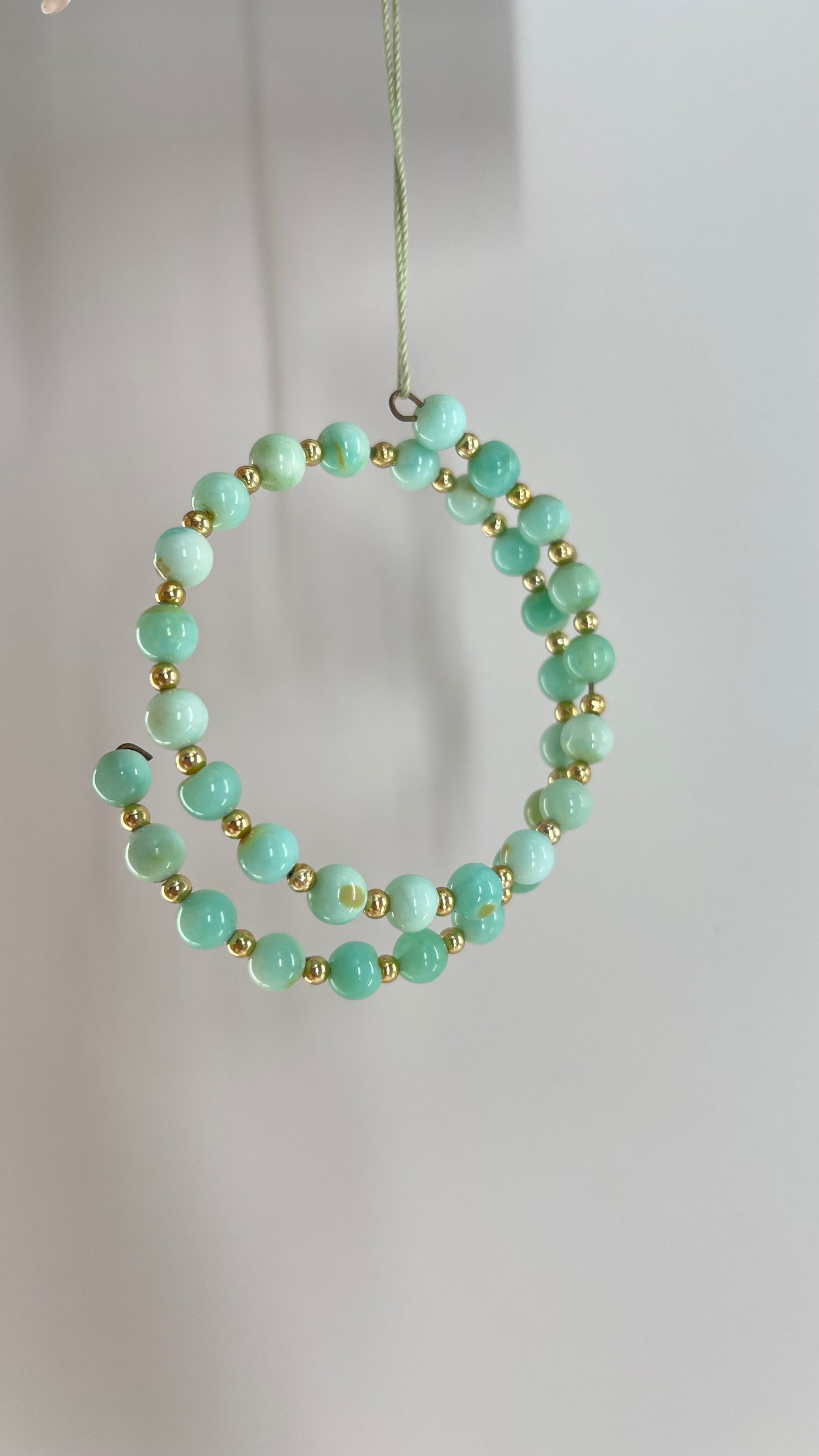 Vintage Blue Peruvian Opal Beads and Faux Gold Spacer Bangle