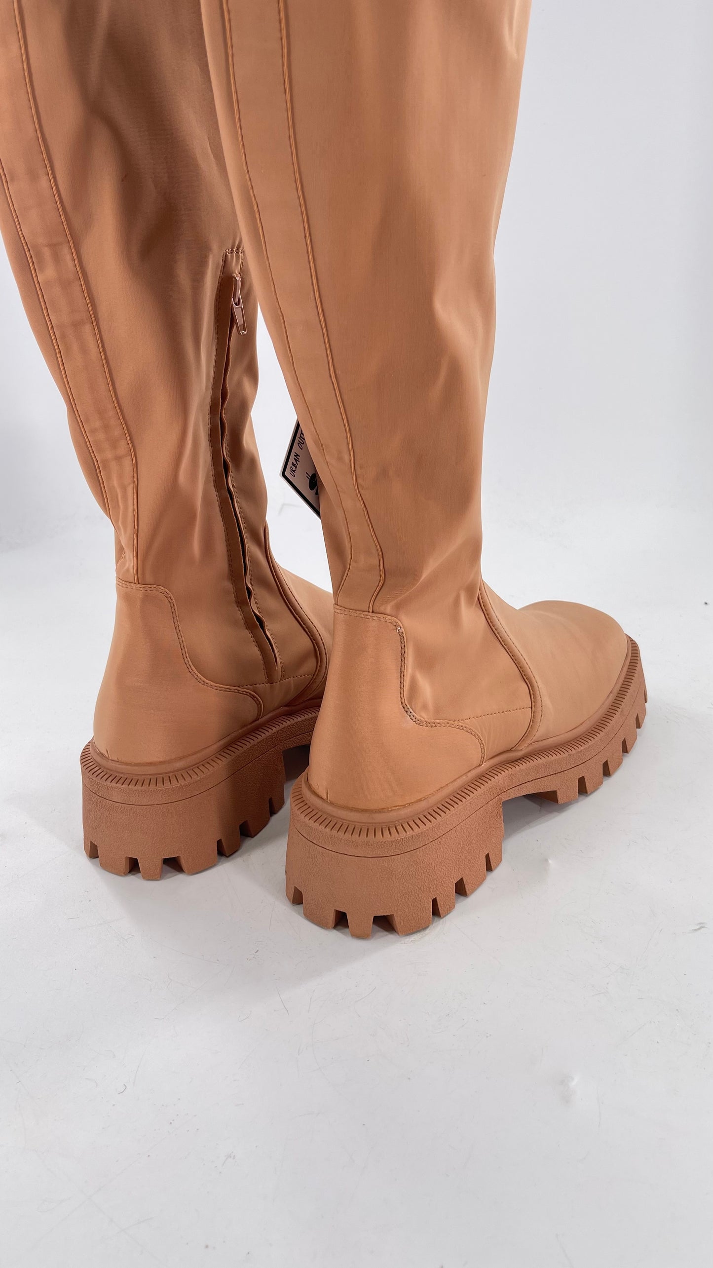 Urban Outfitters Tan Knee High Square Toe Sock Boot (8)