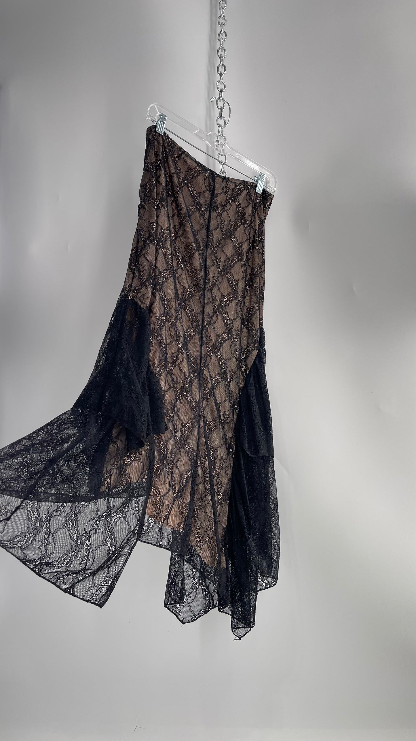 Urban Outfitters Black Lace Midi Skirt with Nude Underlay (Medium)