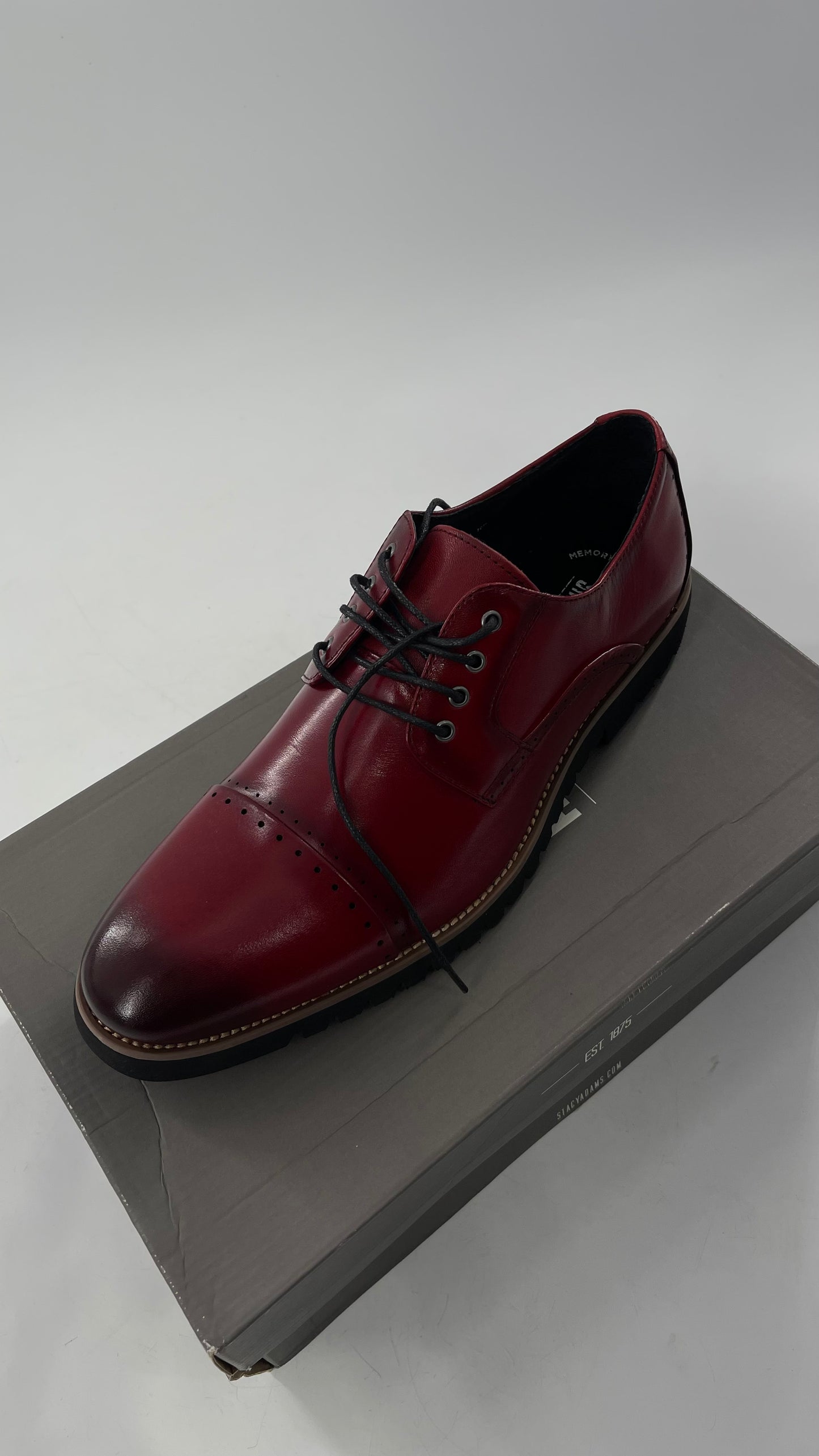 Stacy Adam’s Cherry Red Leather Oxfords with Cap Toe Detail (10)