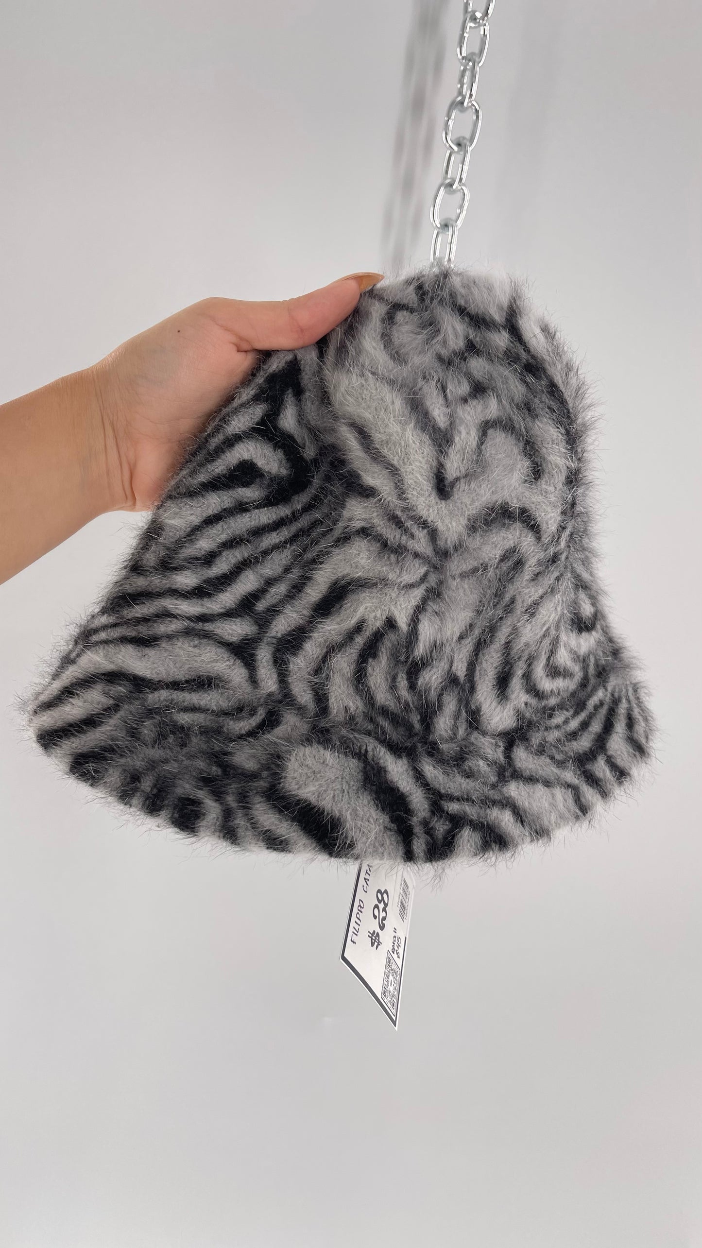 Vintage Designer Filippo Catarzi 80% Angora Zebra Printed Bucket Hat