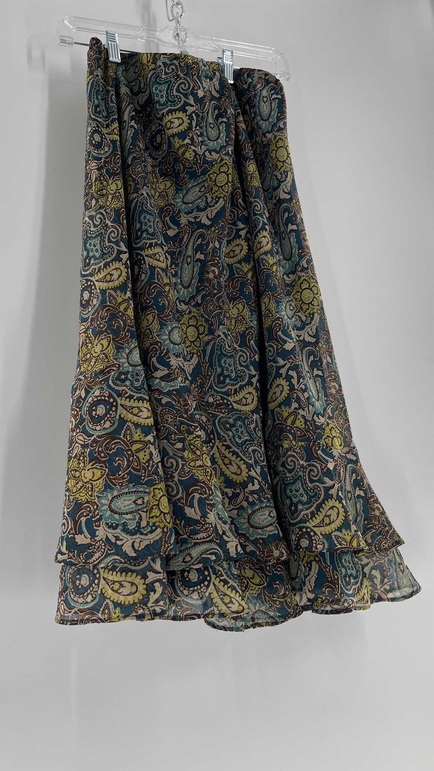 Vintage Paisley Brown/Blue/Green Skirt with Double Hem (16)