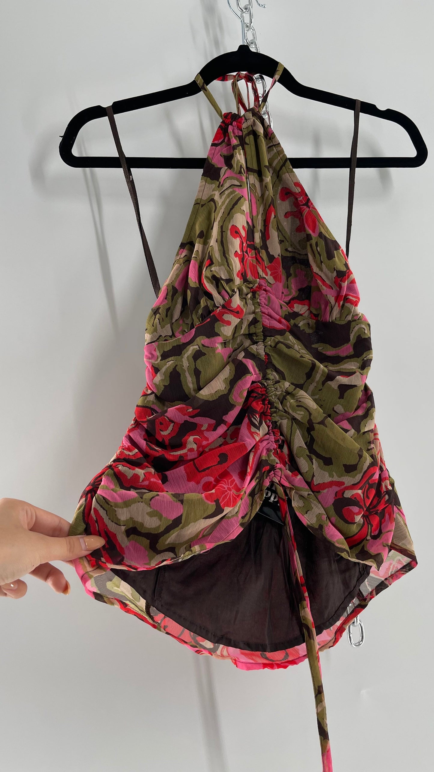 Free People Floral Halter with Ruched Midriff and Open Bust(XS)