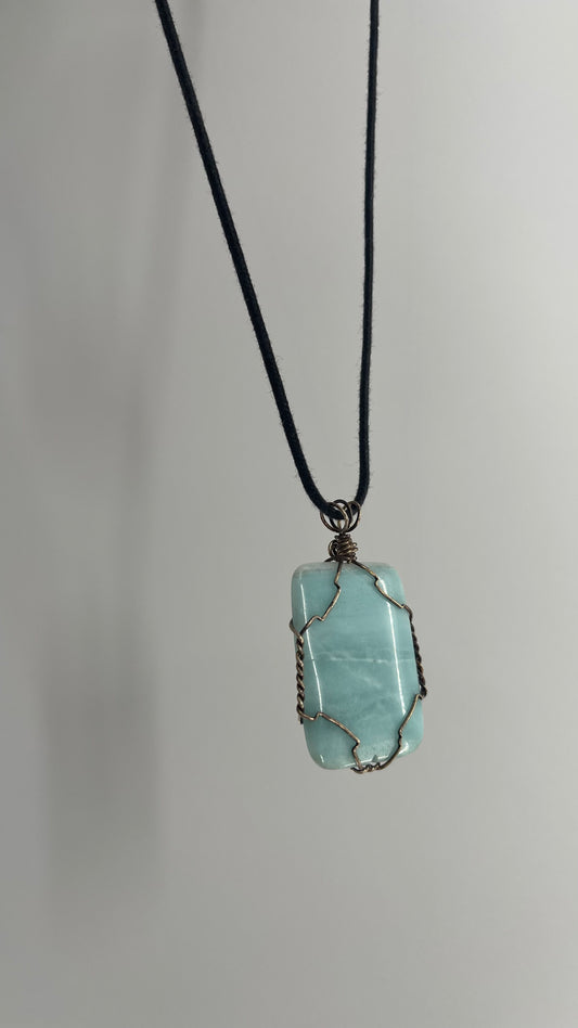 Vintage Light Blue Stone Necklace with Wiring