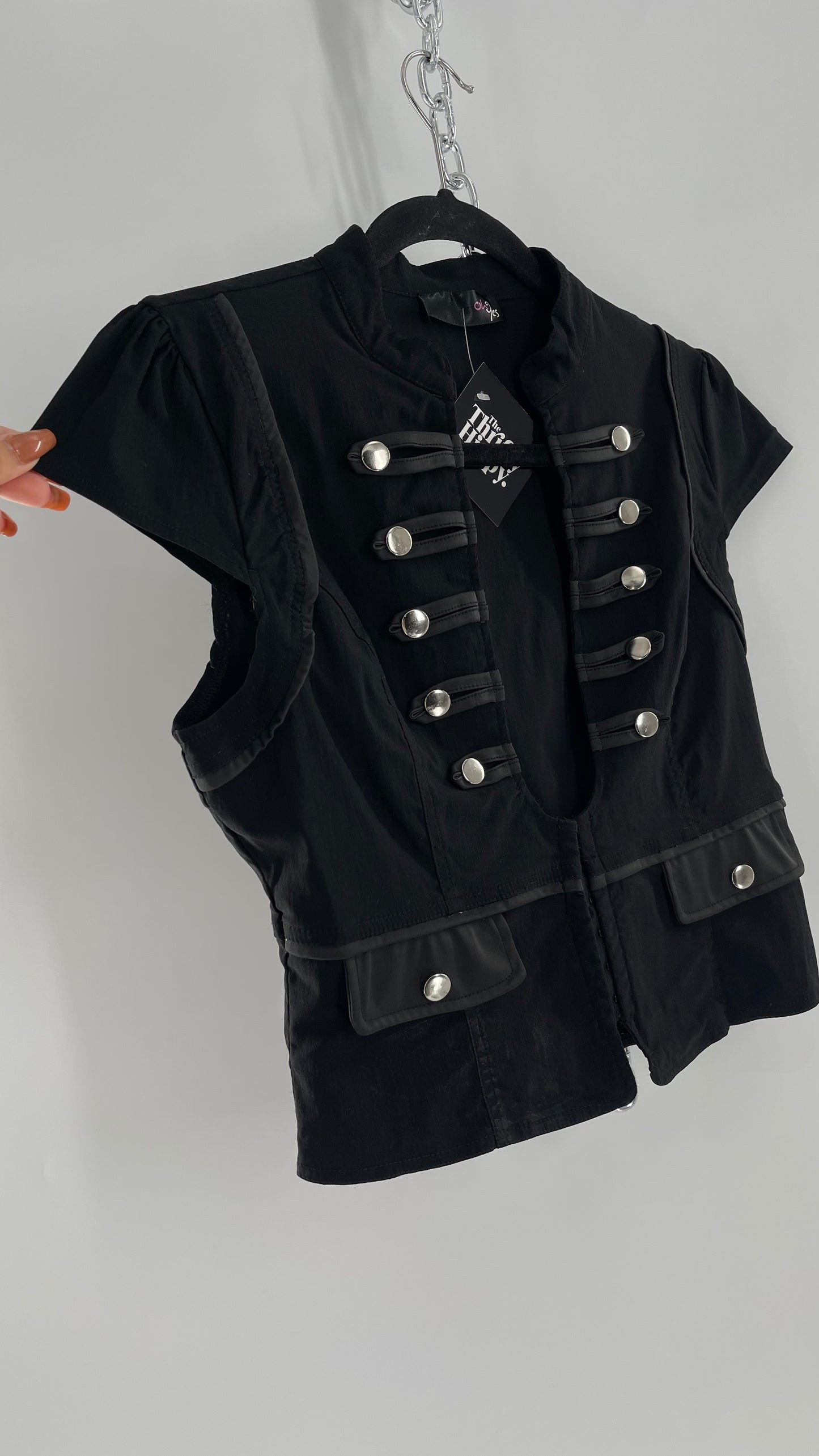 Vintage Black Double Breasted Military Steampunk Drummer Corset Top (Large)
