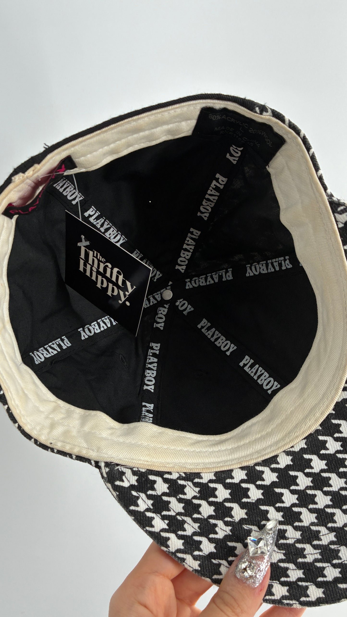 RARE Vintage PLAYBOY Embroidered Houndstooth Hat