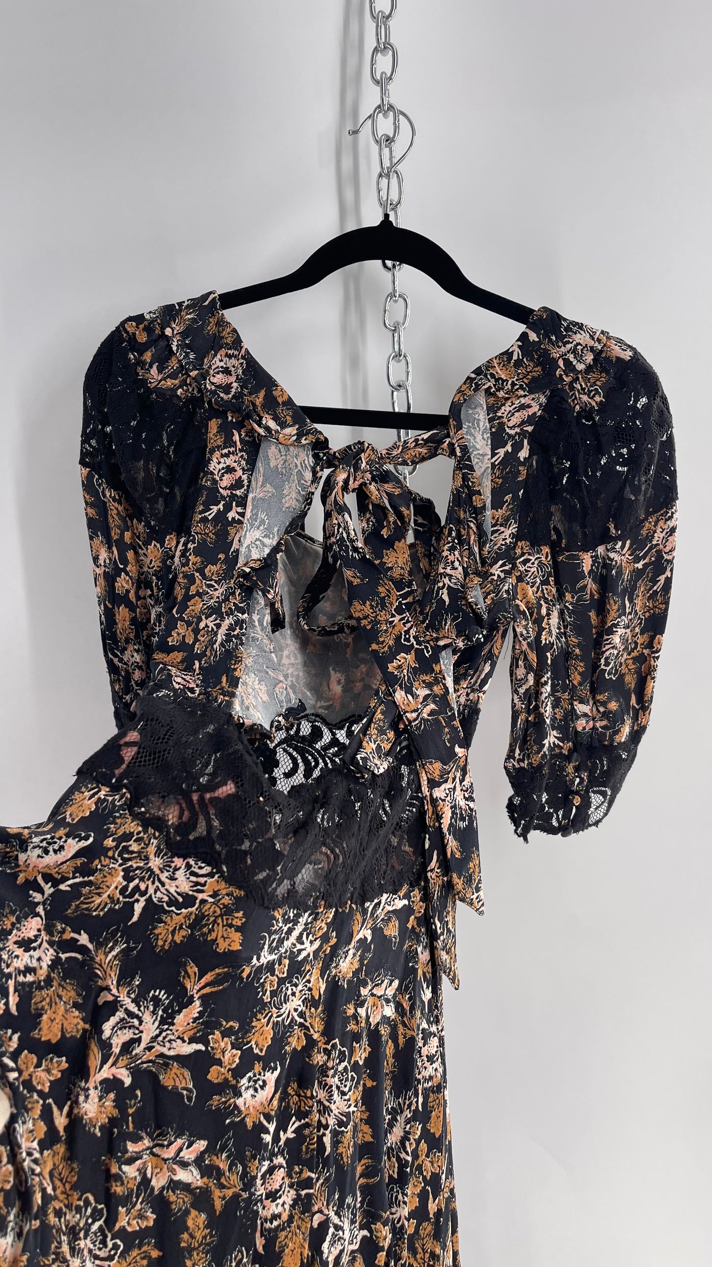 Free People Black Floral Mini Dress with Open Back and Lace Details (4)