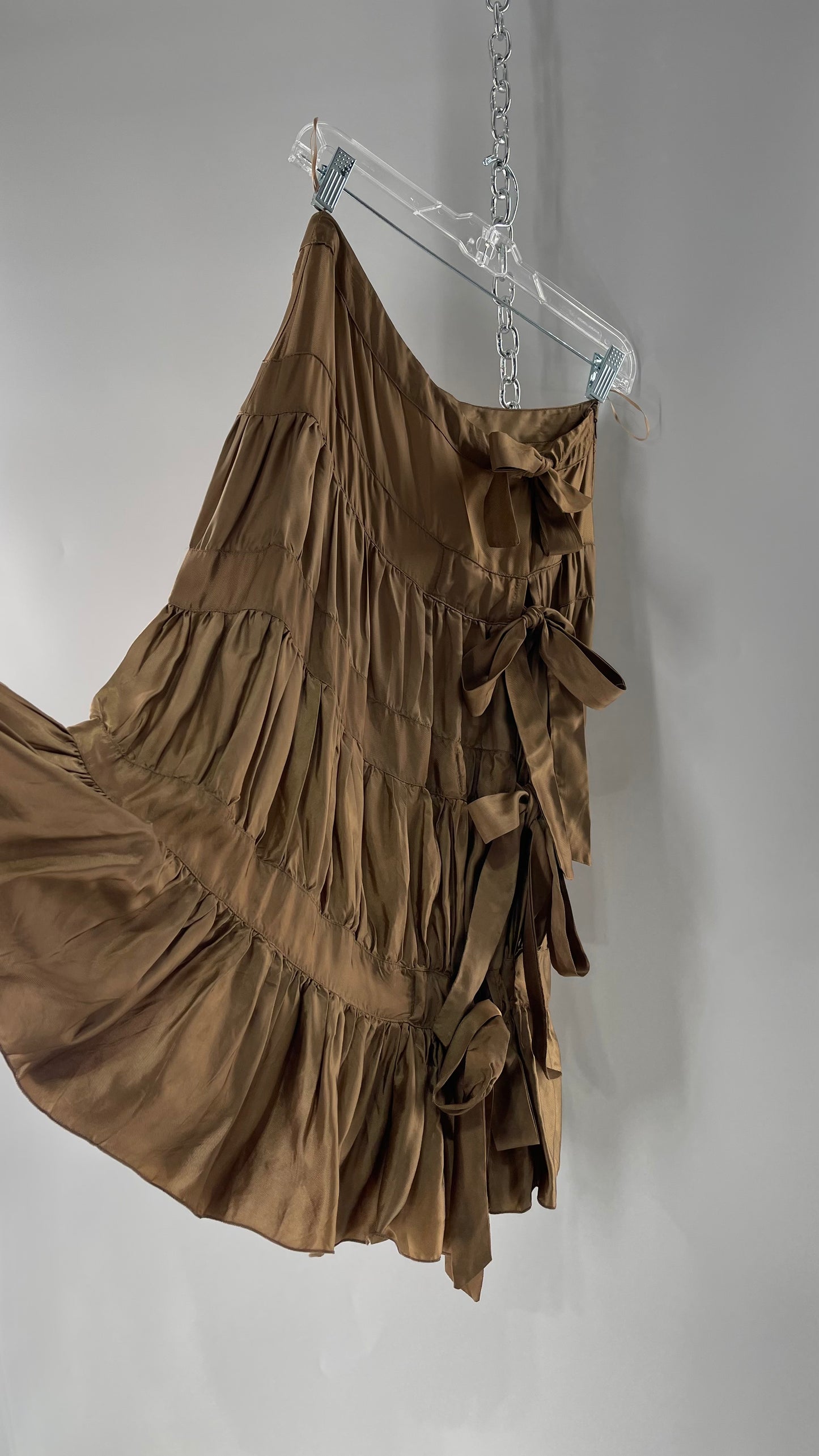 Ysatis Greece Bronze Metallic Fabric Skirt with Dainty Feminine Bow Detailing on Side (1)