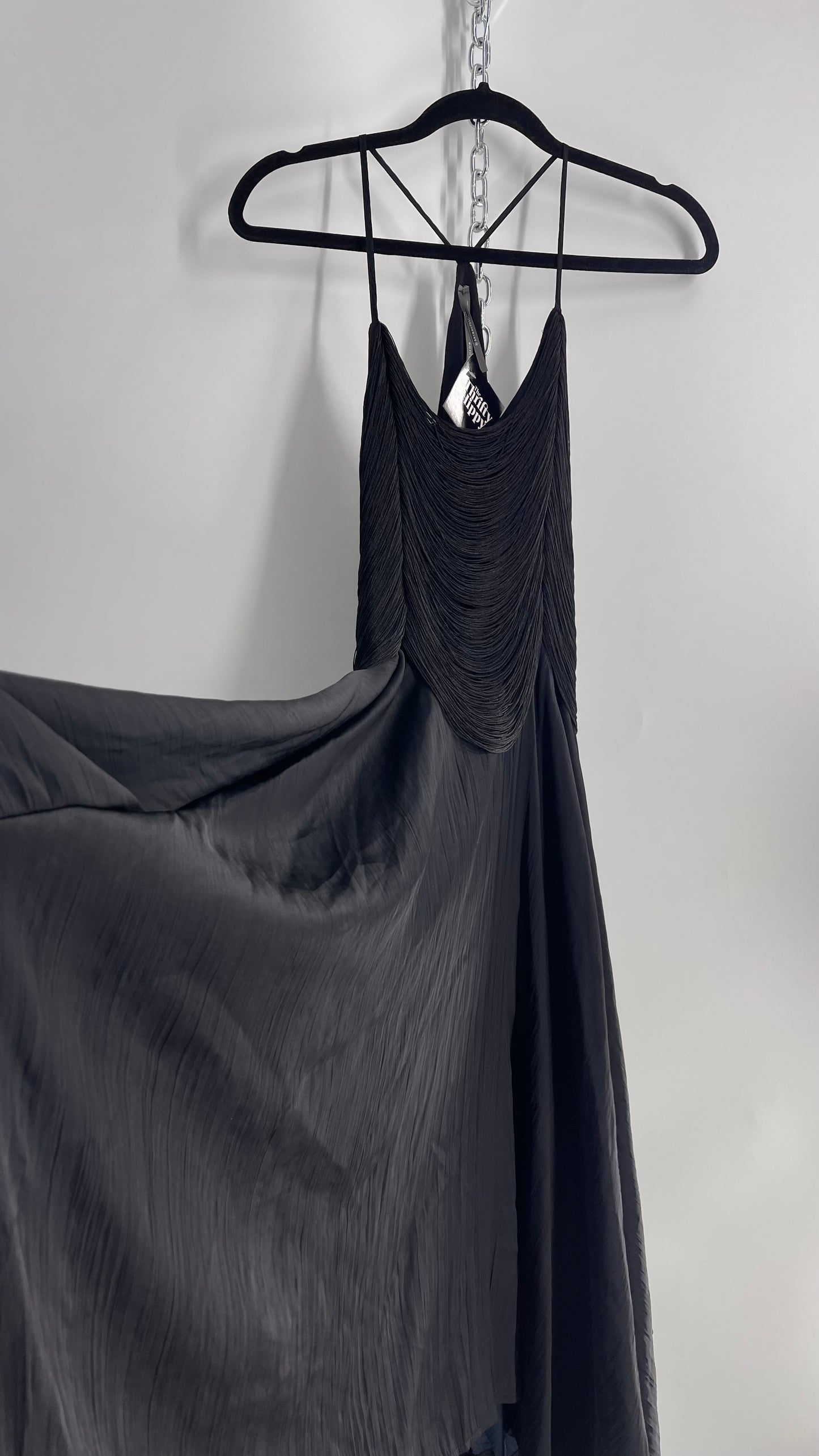 Anthropologie Black Handkerchief Hem Midi Dress with Heavy Draped Rope Bodice (4)