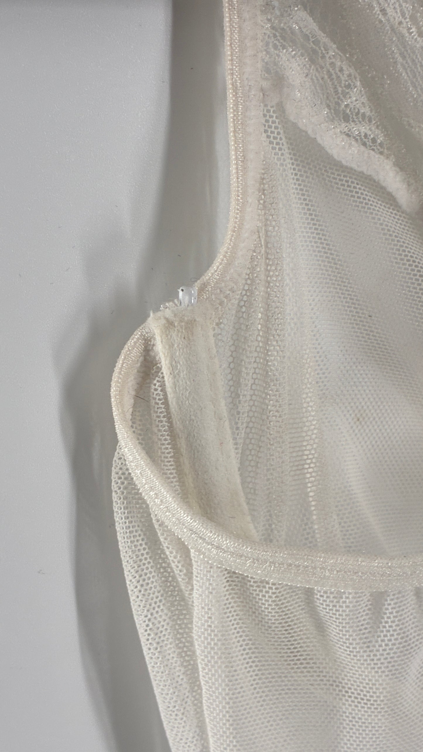 Vintage White Mesh Underwire Balconette Camisole with Thick Lace Band (S/M)