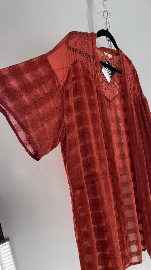 NFO Anthropologie Burnt Orange Cape With Embroidered Solstice Sun and Crescent Moon Designs (One Size)