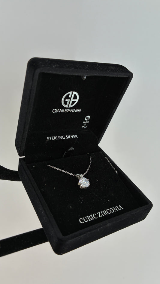 Gianni Bernini Sterling Silver Cubic Zirconia Pendant Necklace in Box