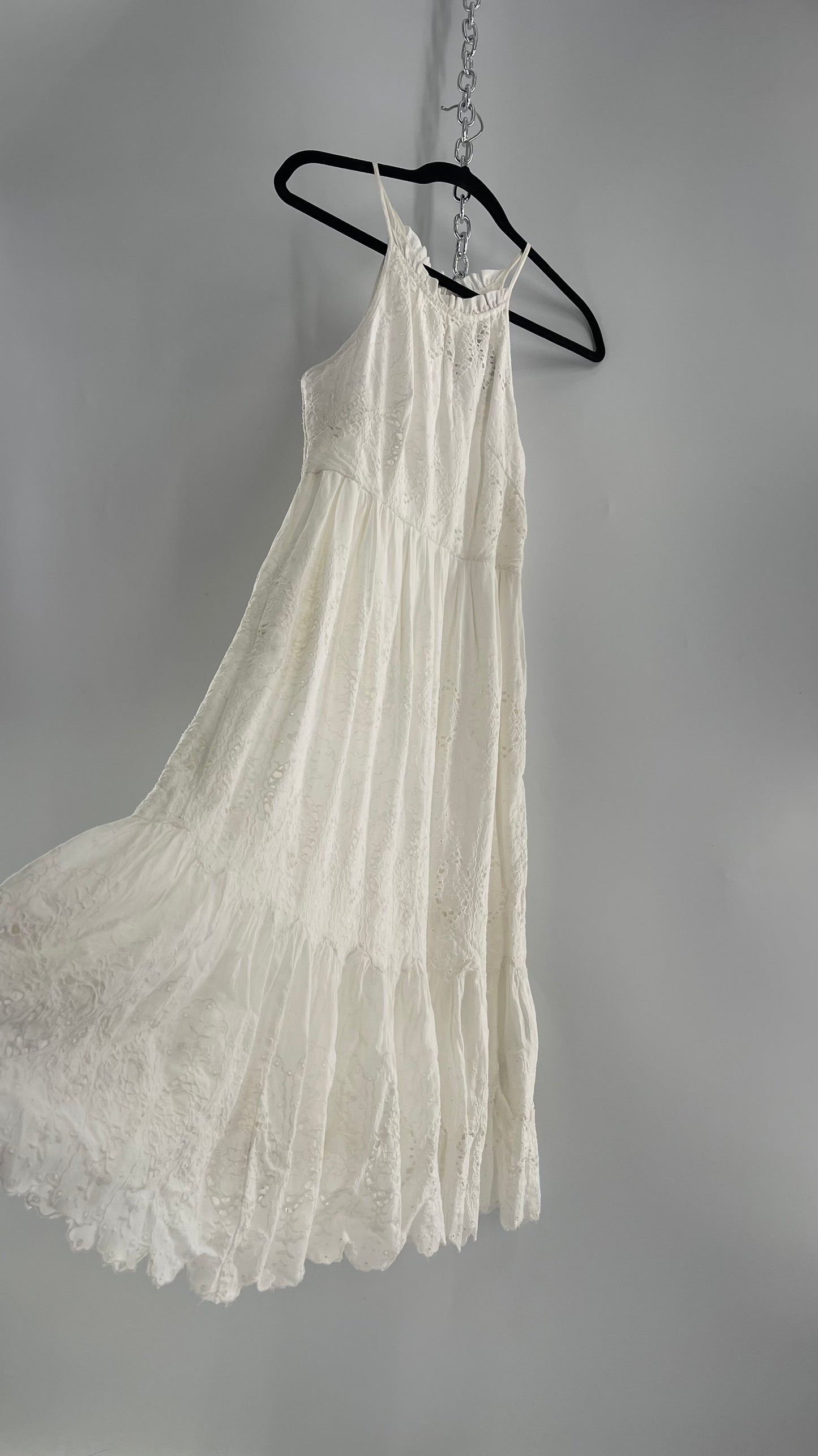 Maeve White Eyelet Tiered Lace Cotton Midi Dress (2)