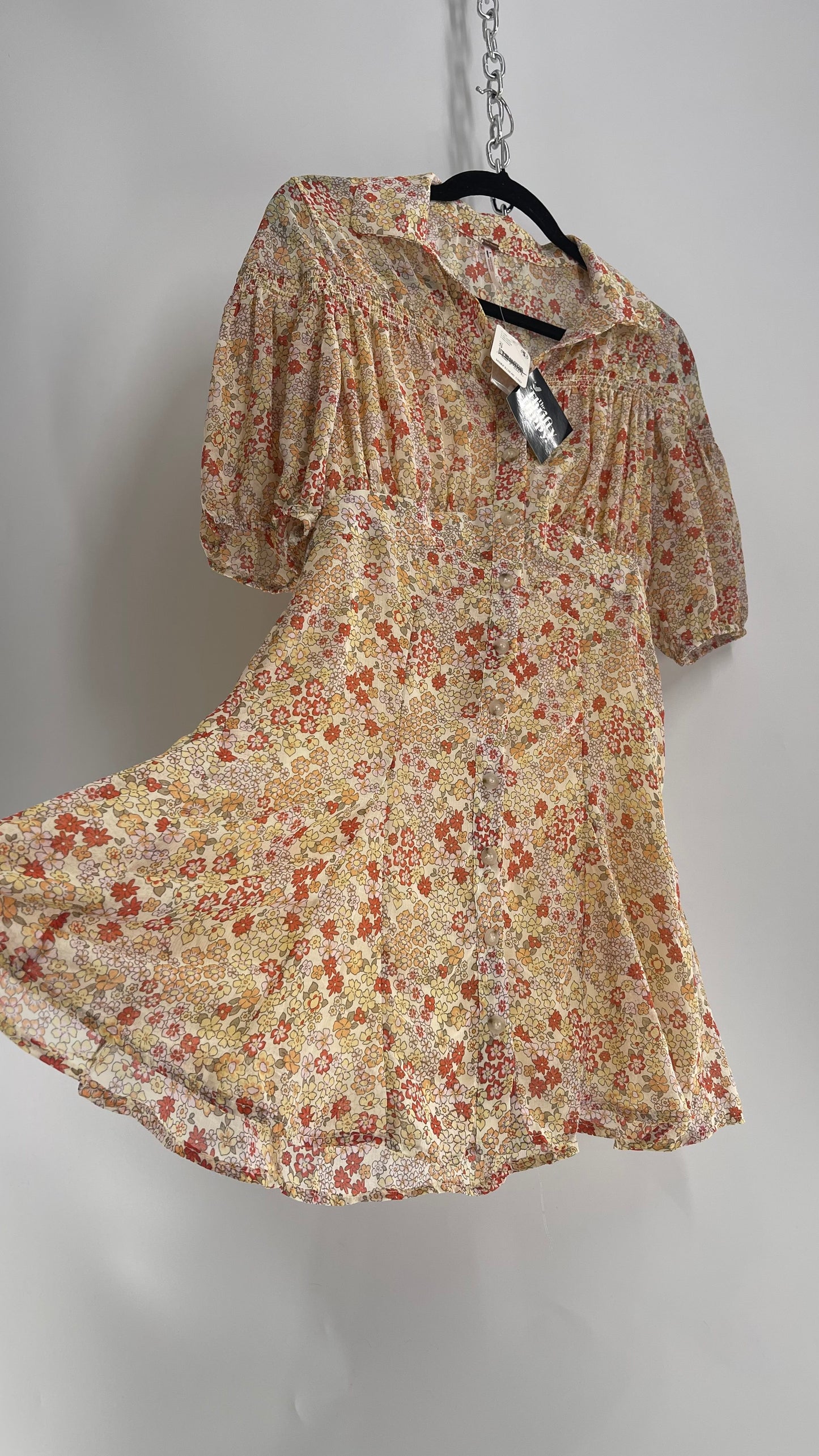 Free People Yellow Bonnie Floral Mini Dress (Small)