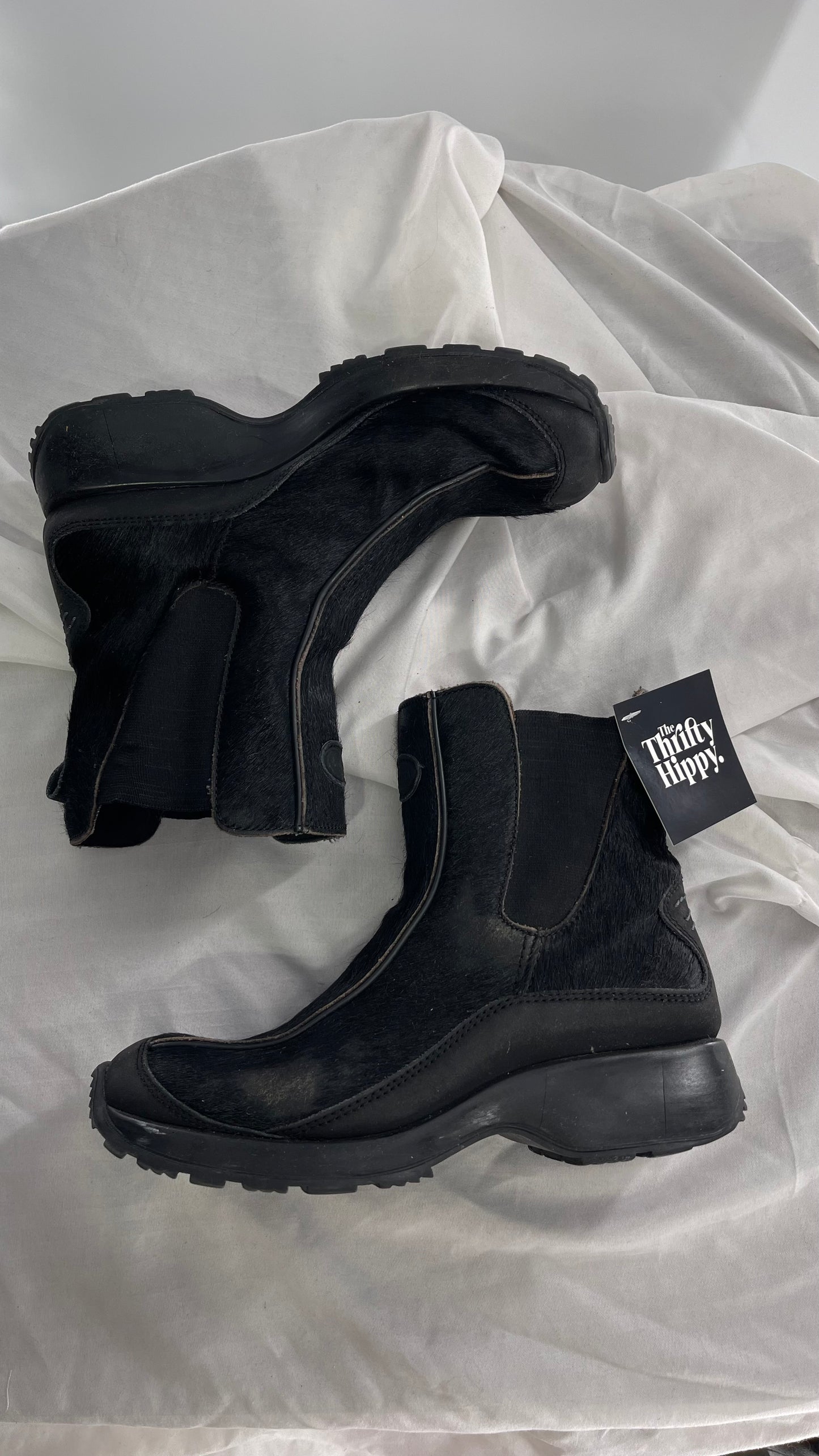 Vintage TECHNICA Black Cow Hide Round Toe Chunky Sole Boots (7.5)