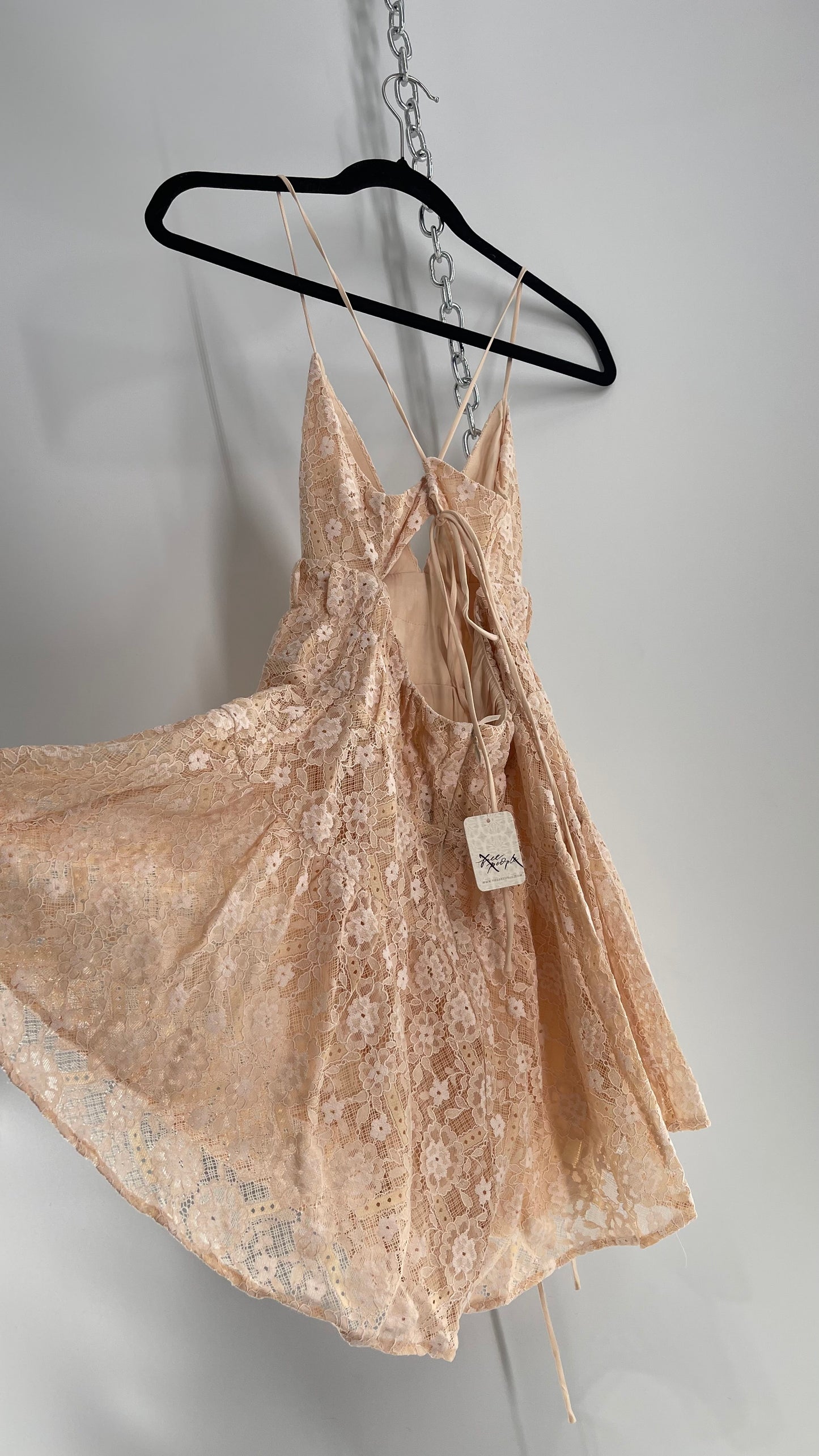 Free People Lexi Strappy Lace Baby Pink Romper with Tags (XS)