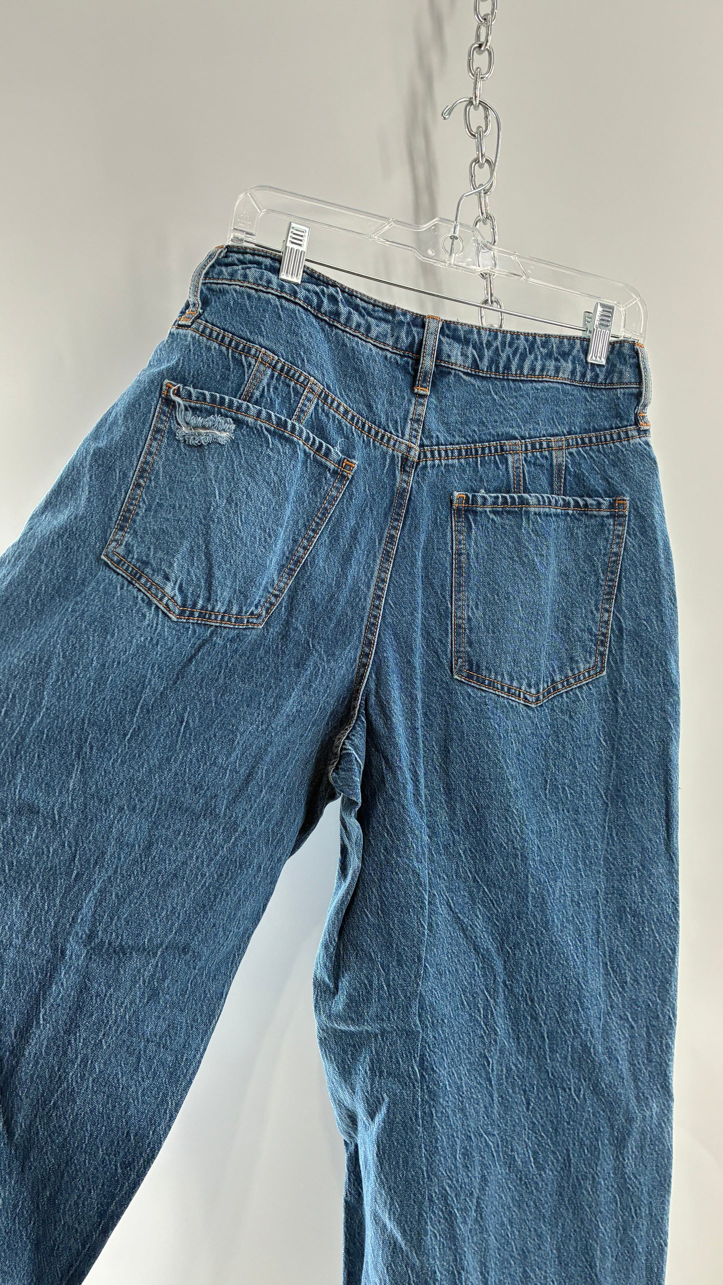 Free People Medium Wash Wide Leg Distressed Jeans (30)