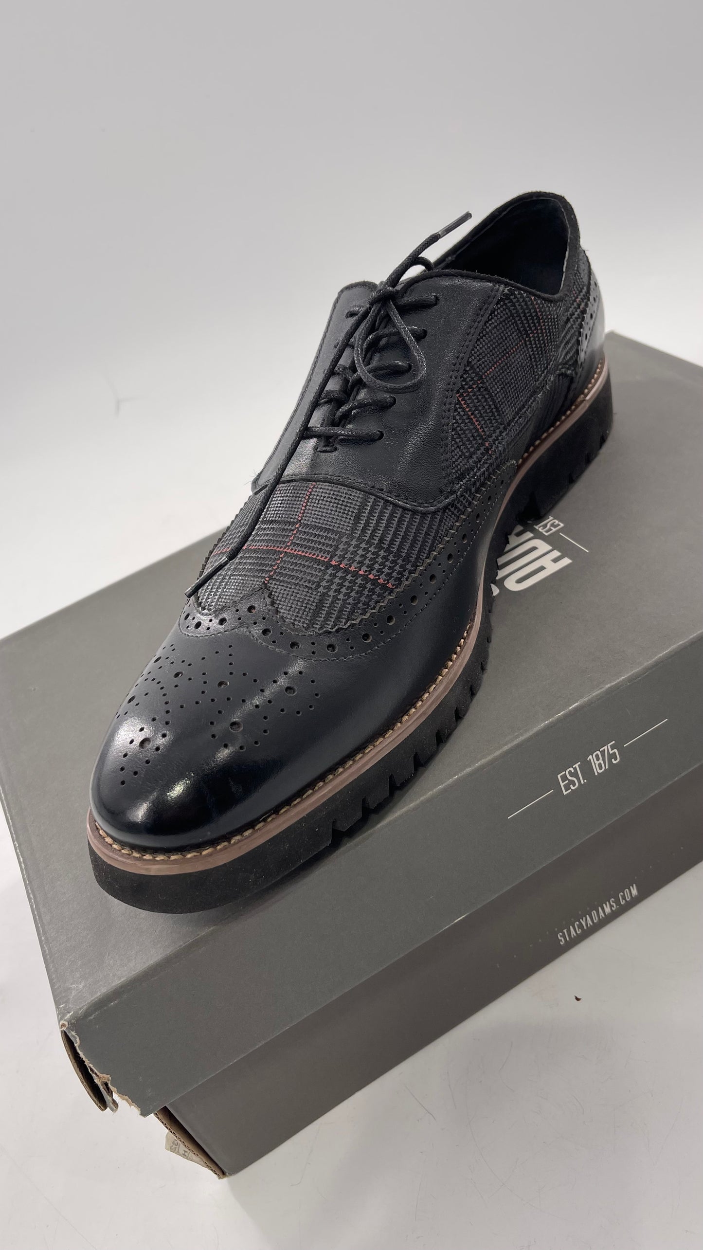 Stacy Adam’s Grey and Black, Plaid and Leather WingTip Oxfords (11)