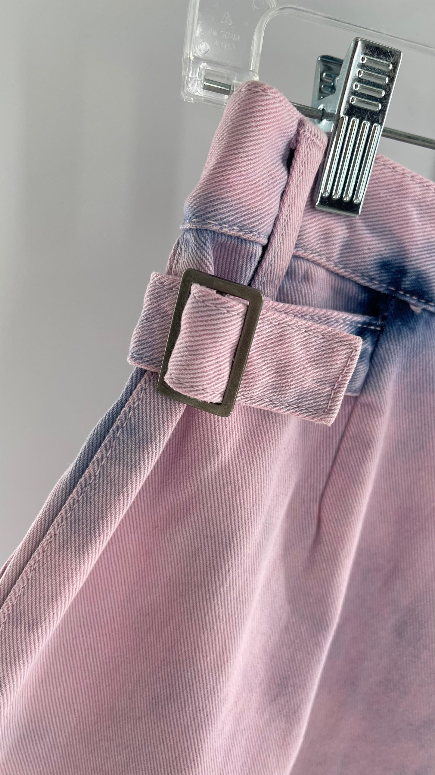 The Open Product Pink/Blue Acid Wash Jeans with Waist Pulls and Pleats (1)