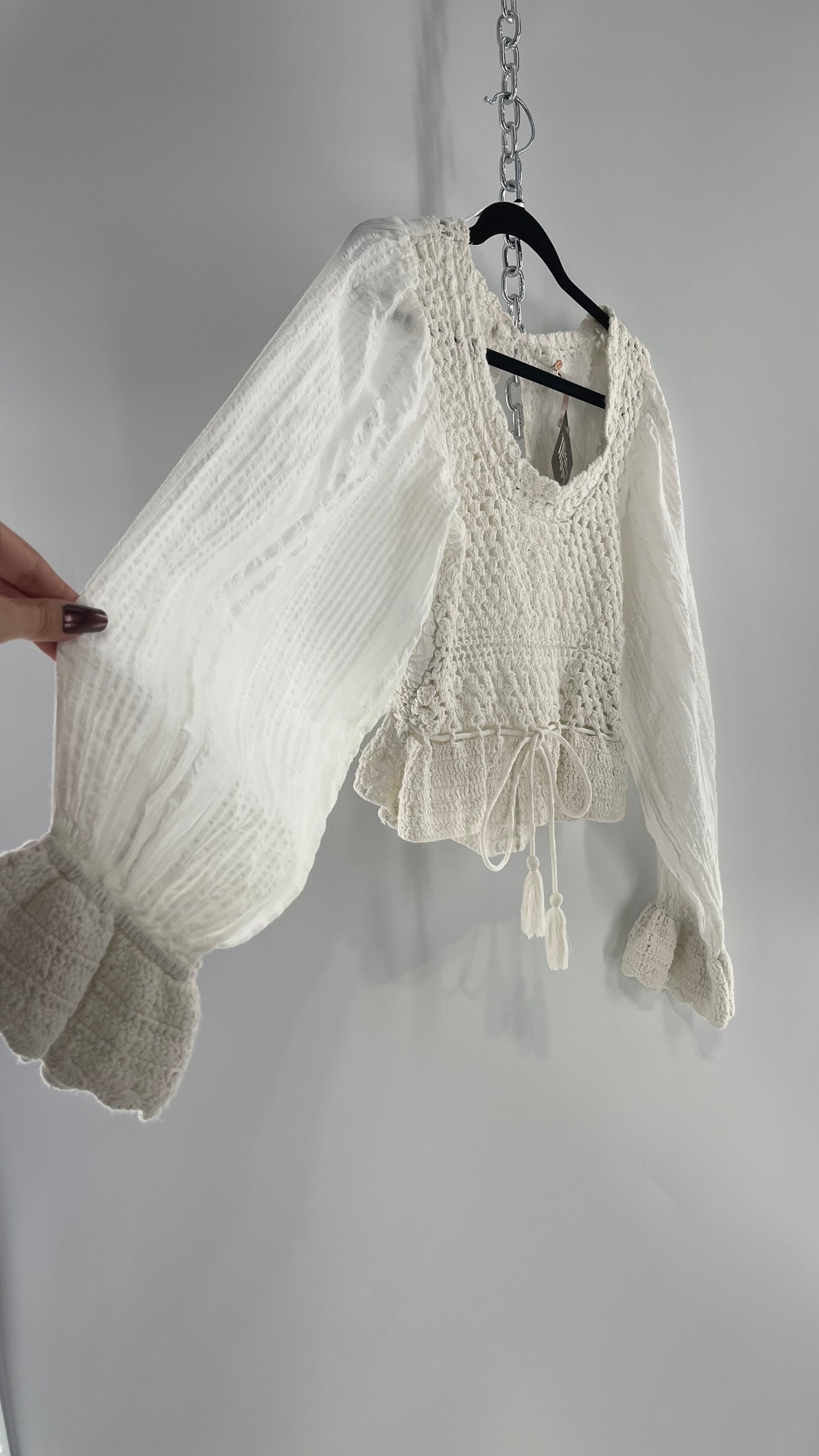 Free People White Crochet “Megan” Top (Small)