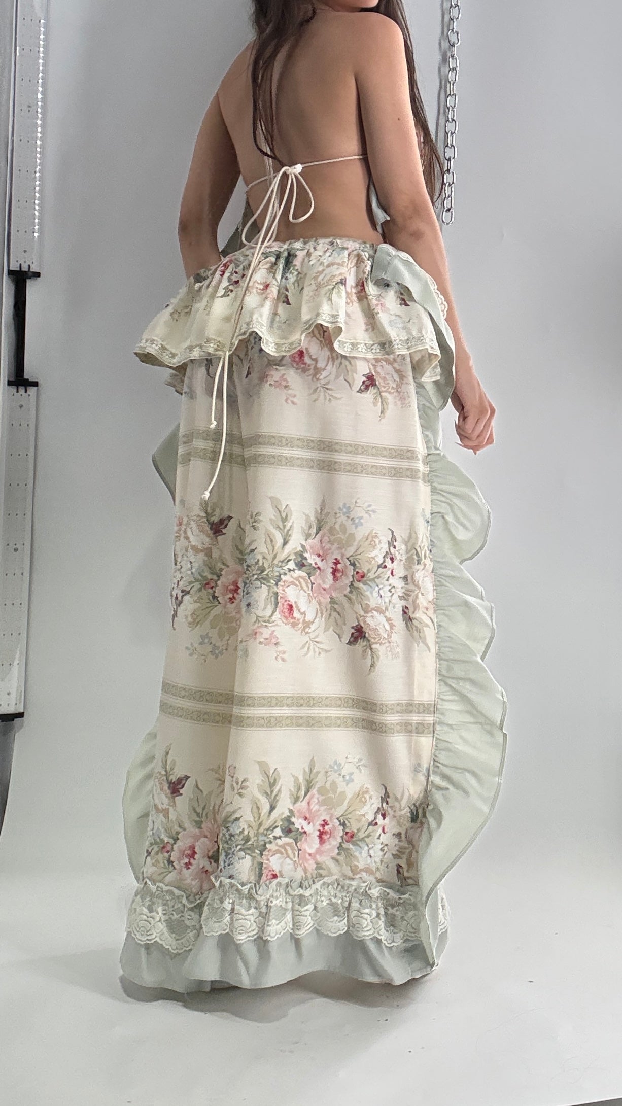 Handmade Vintage Muted Florals Two Piece Set with Adjustable Waist and Bust Lines (XS-XL)