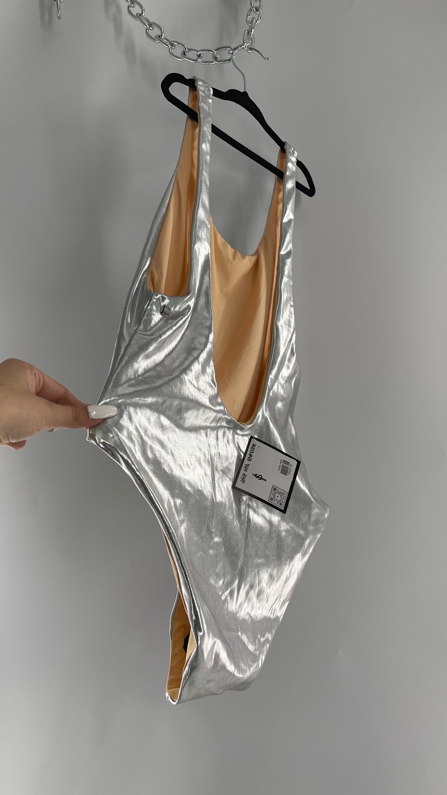 Dolce Vita Reversible Silver Metallic/Nude Swimsuit (Medium)