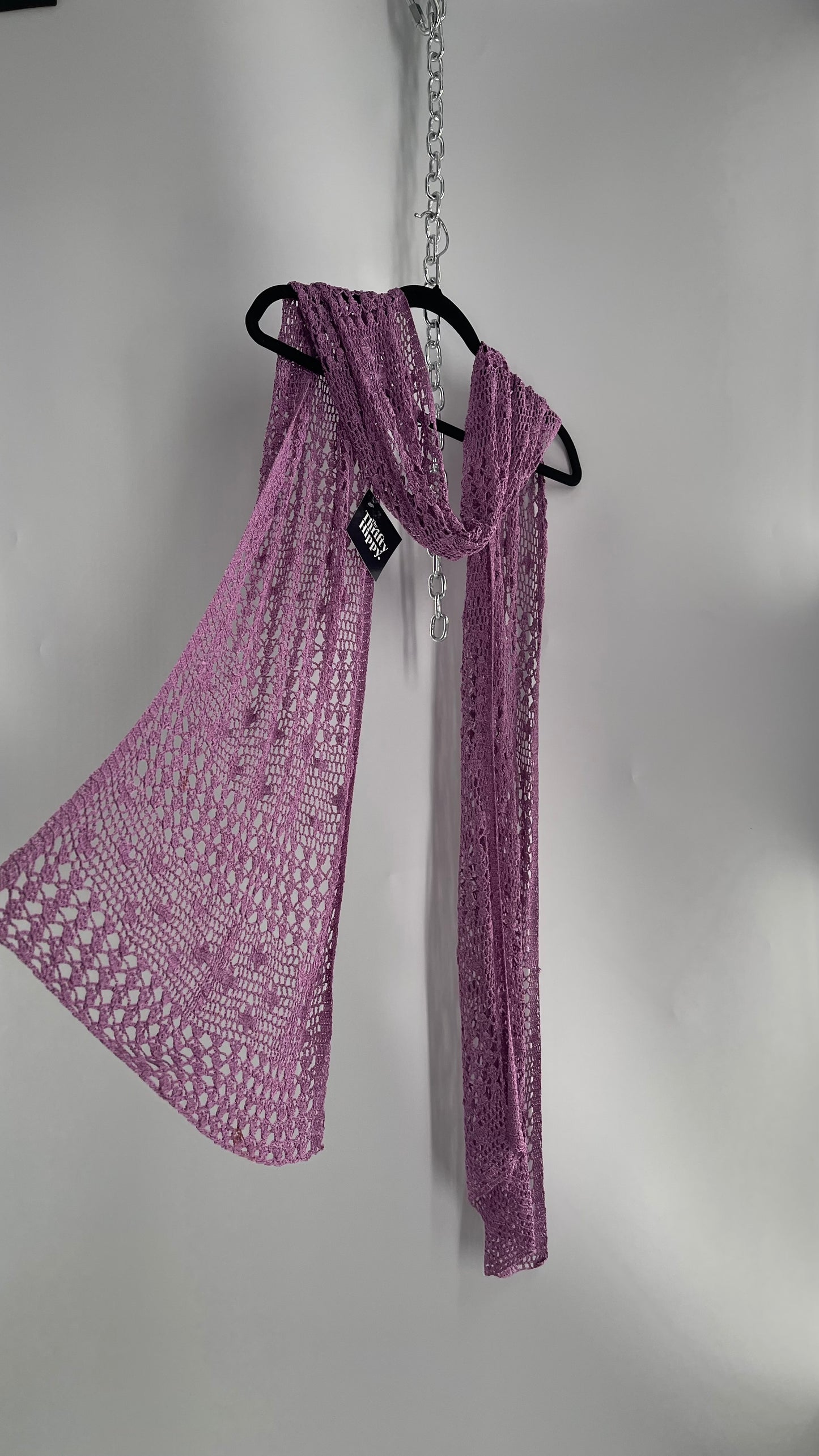 Vintage Purple Crochet Skinny Scarf Extra Long
