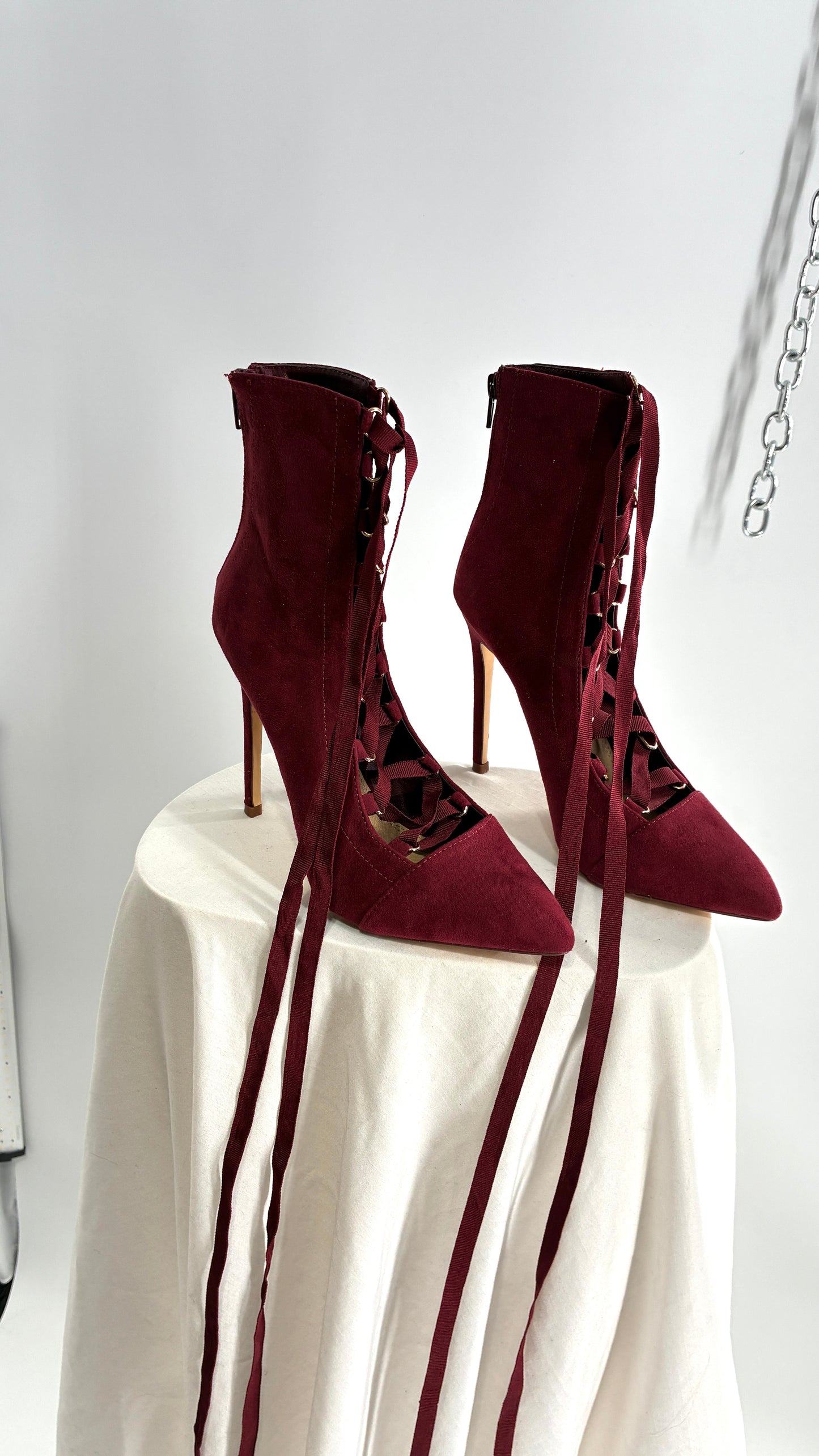 Charlotte Russe Deadstock Maroon Pointed Toe, Lace Up, Tie Up GISELE heel (9)