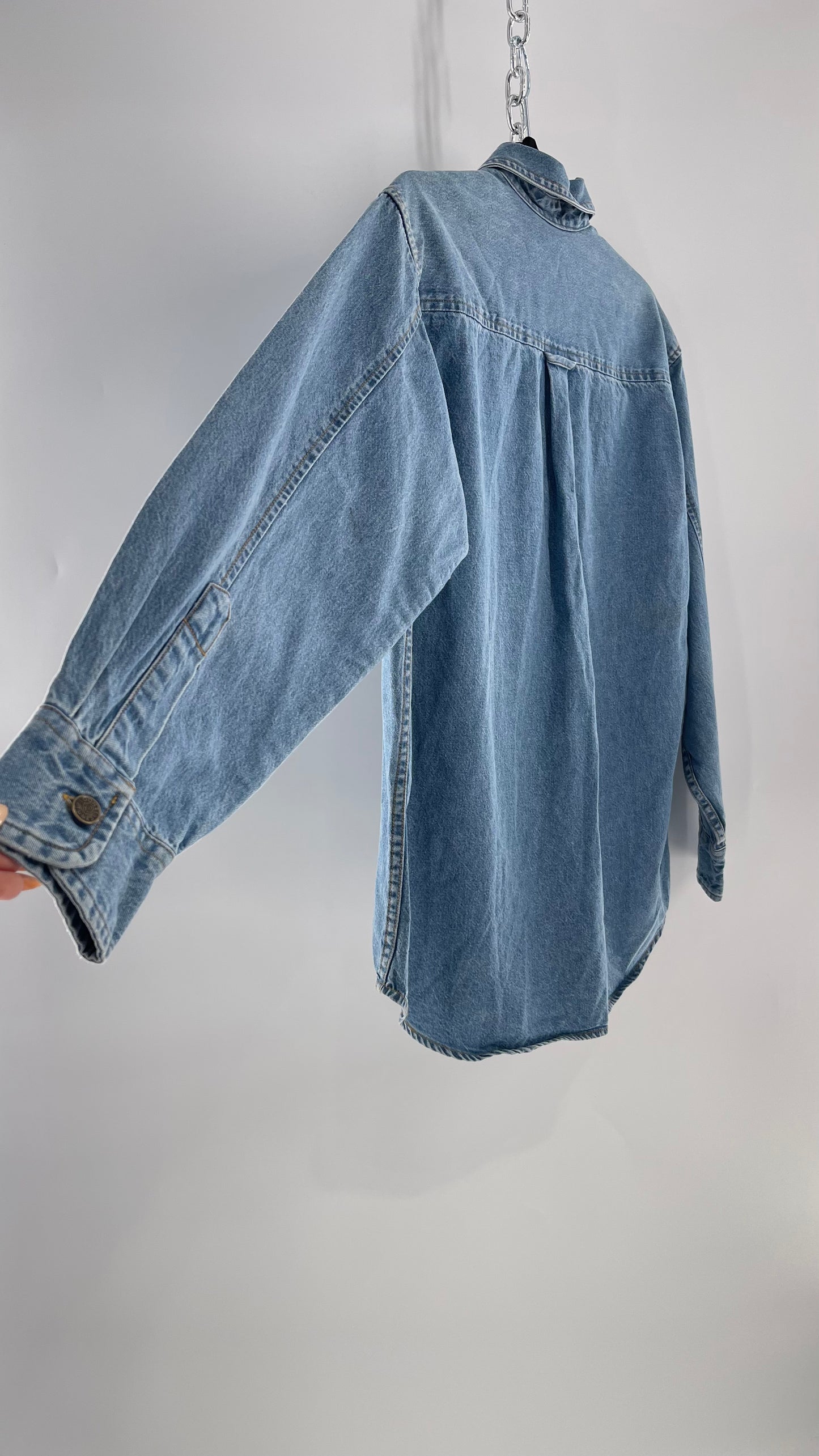 Deadstock Vintage Warner Bros Looney Tunes Denim Longsleeve with Embroidered Taz Pocket (XS/S)