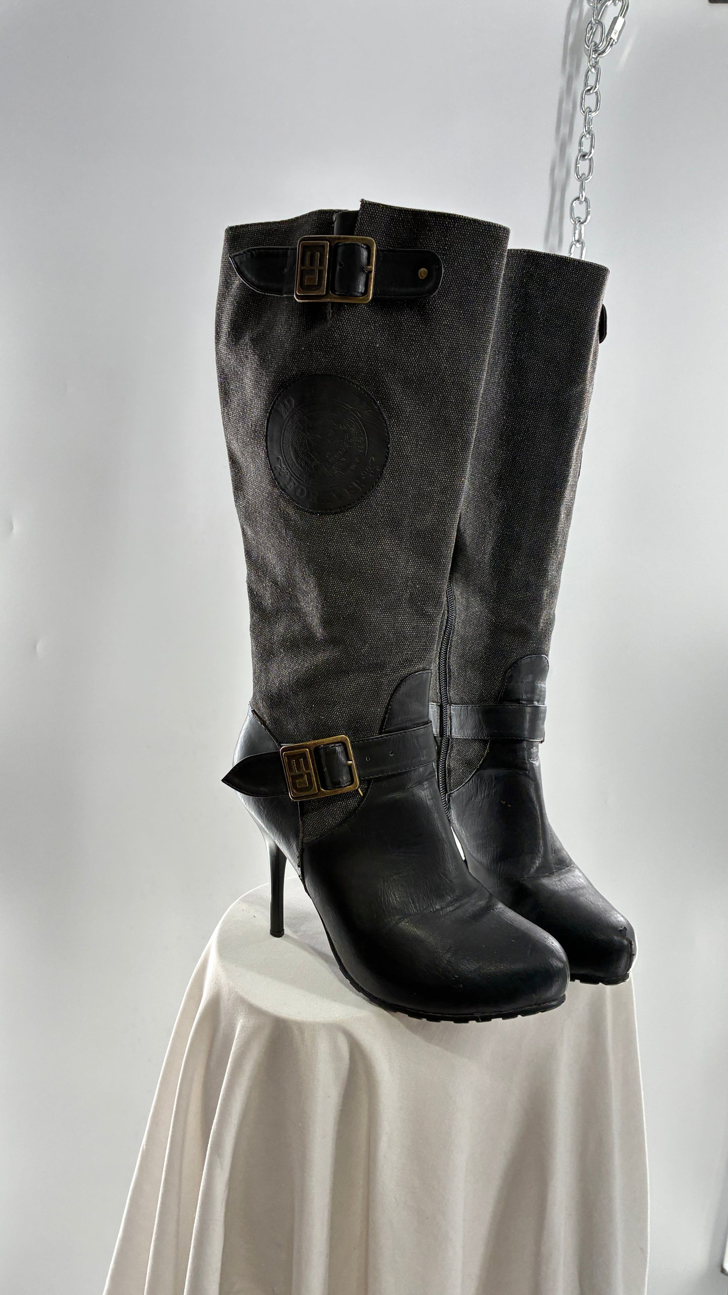 Vintage ED HARDY Stiletto Boots with Embossed Buckles and Badges (9)