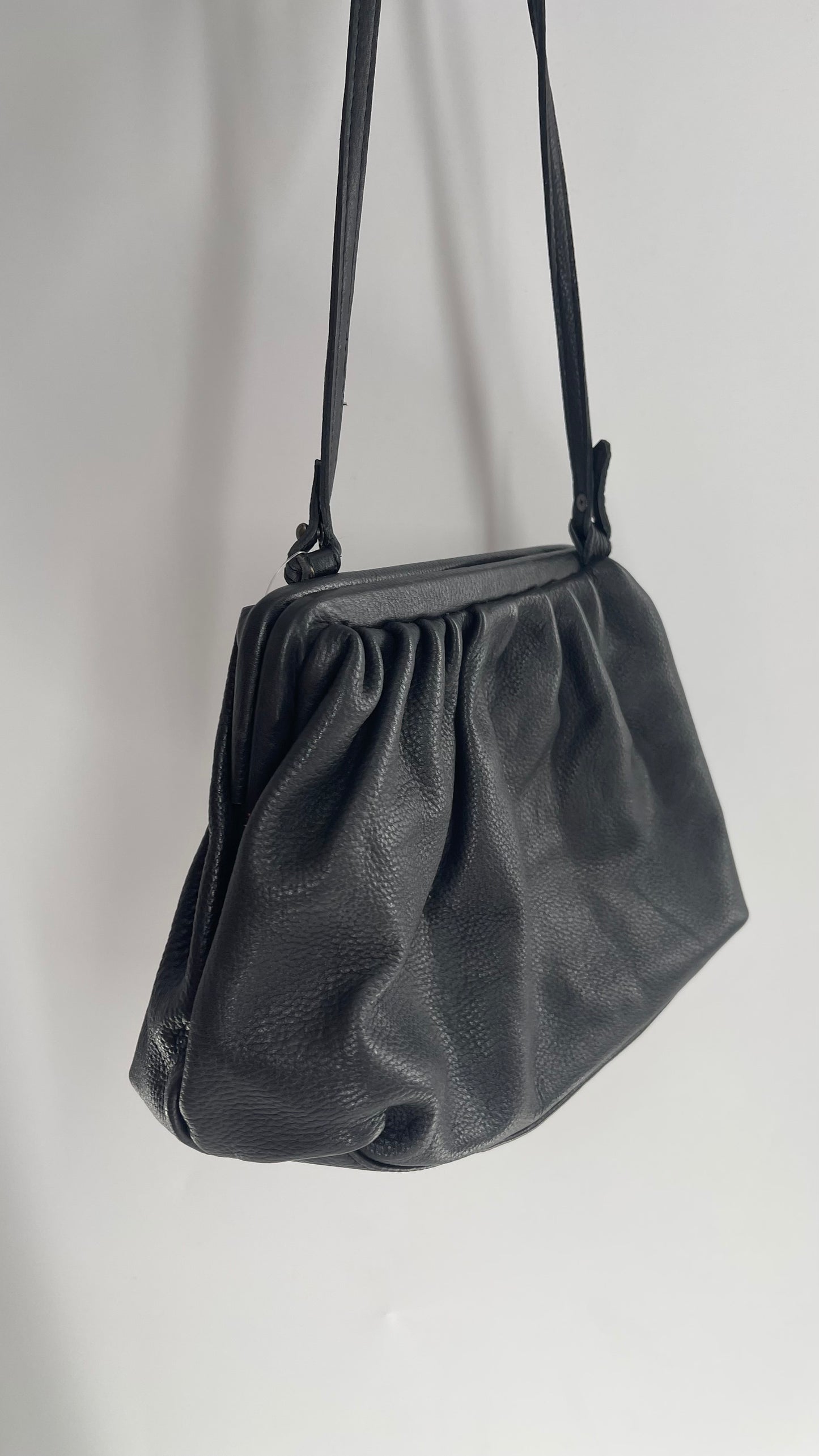 Free People Black Leather Pouch Clutch Style Purse