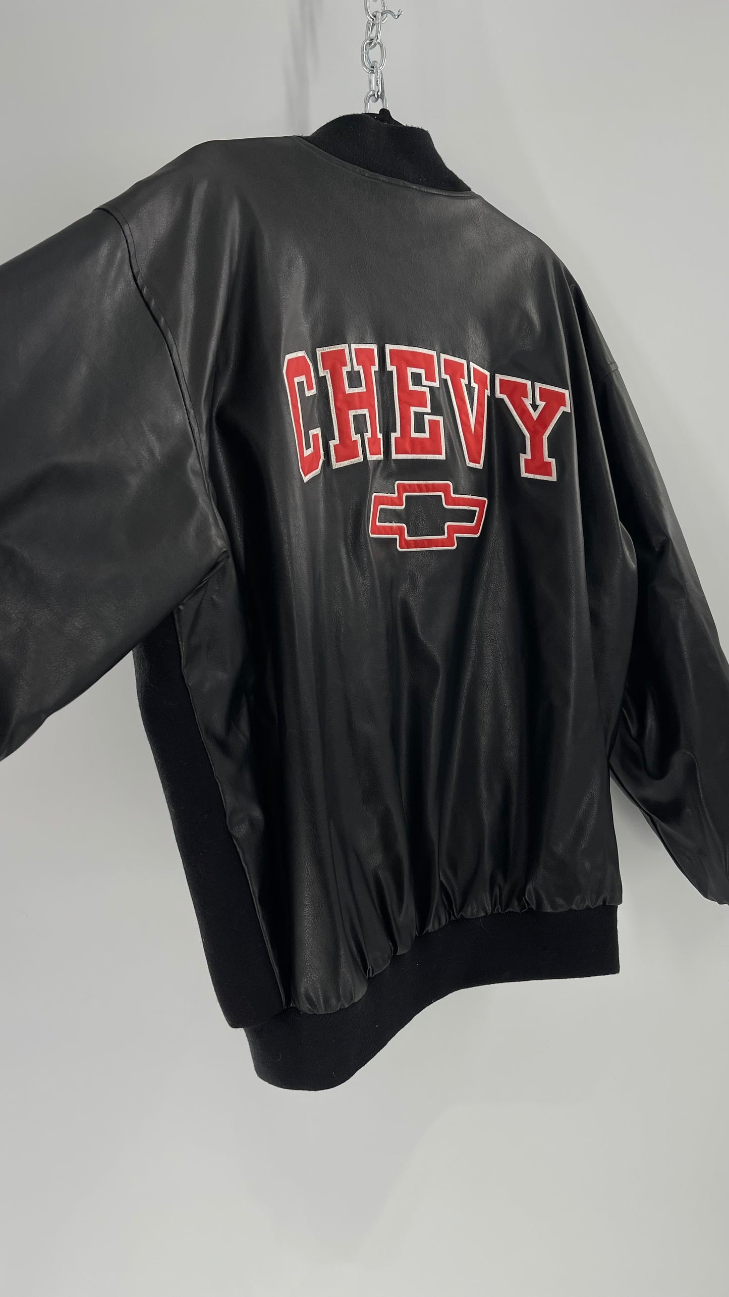 Vintage Chevy Racing Varsity Bomber Jacket with Red Logo Embroidery (Large)