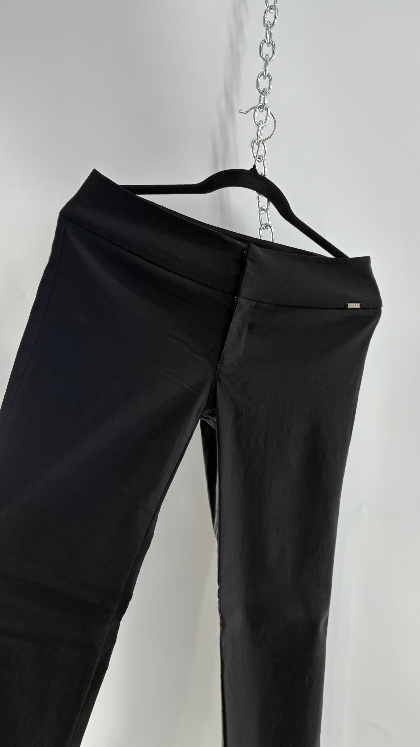 Vintage 1990s GUESS Stretch Low Rise Thick Waistband Black Kickflare (29)
