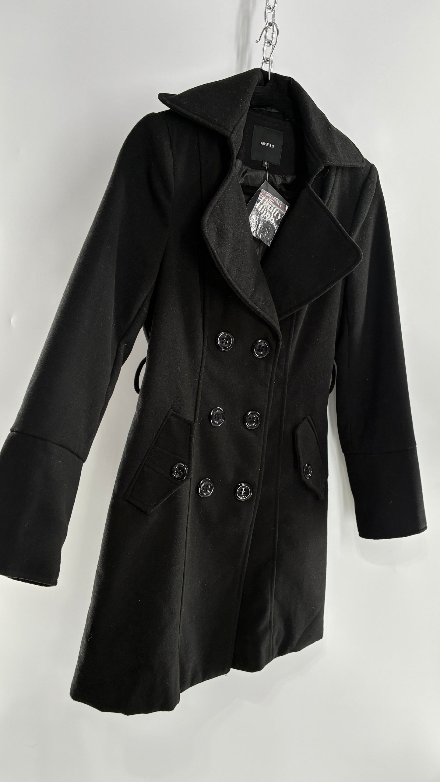 Vintage Black Double Breasted Button Coat with Button Bag (Small)