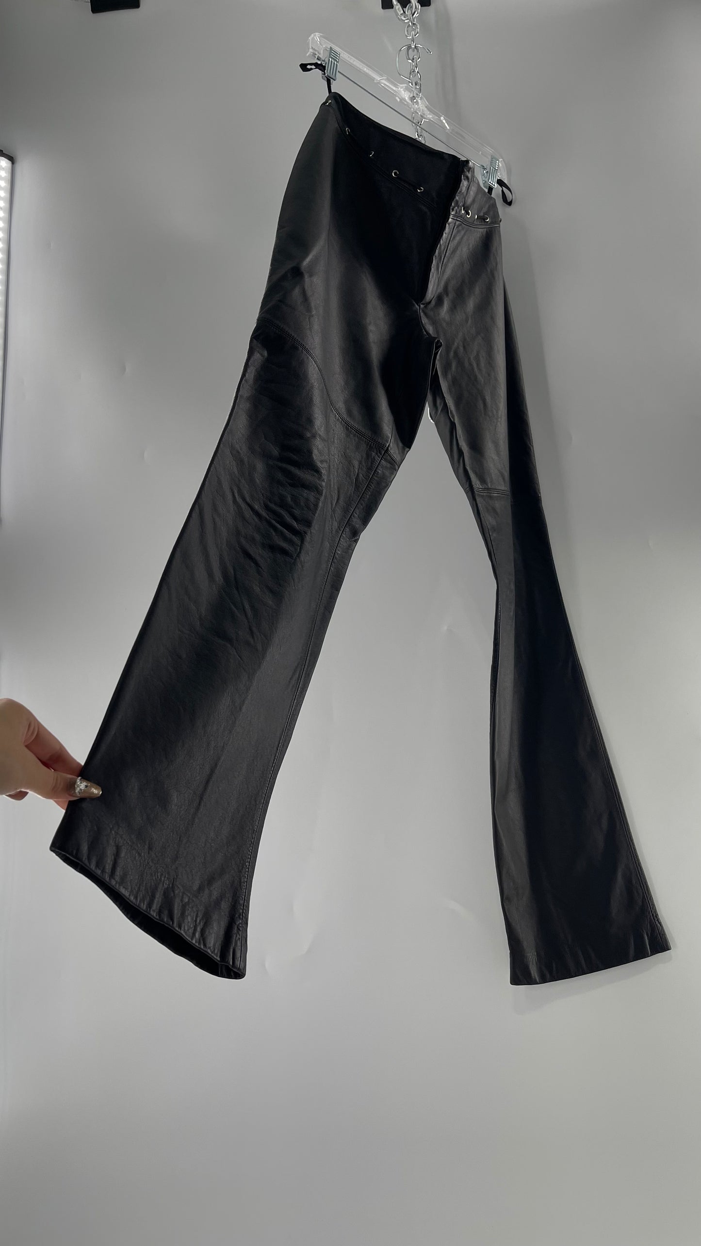 Vintage 90s RALPH Ralph Lauren Thin Leather Pants with Thread Through Grommet Detail on Waistline (4)