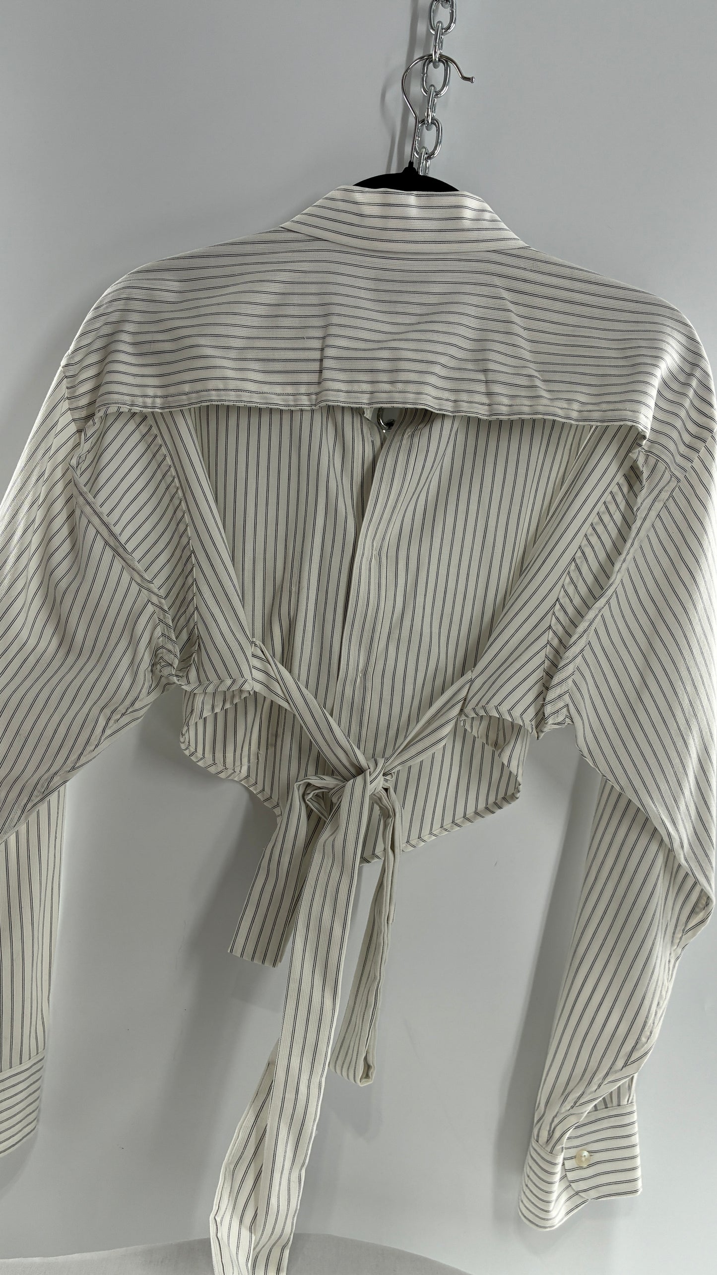 Vintage CALVIN KLEIN Reworked Button Front Backless White Striped Blouse (One Size)