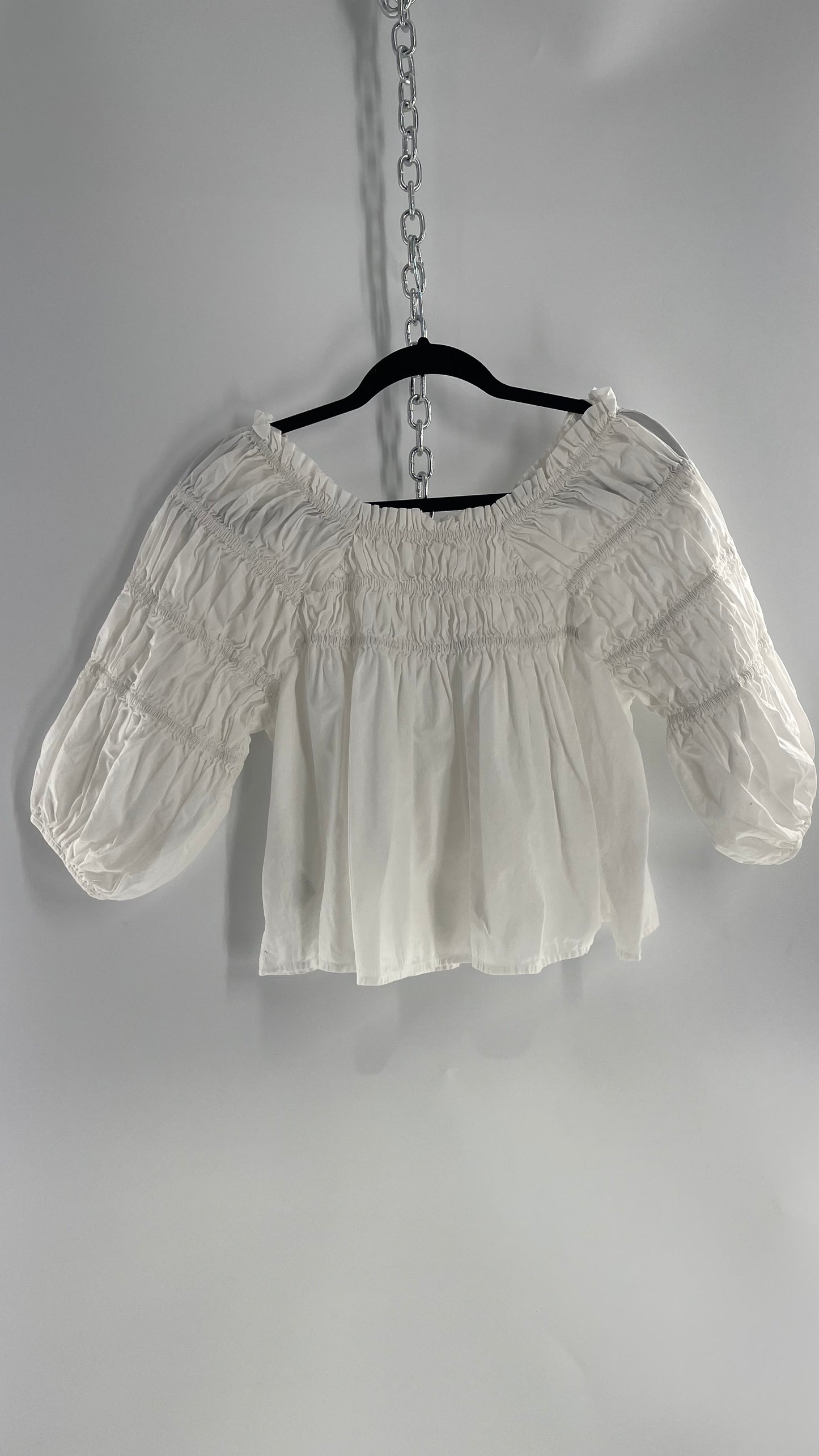Free People White Smocked Blouse (XS)
