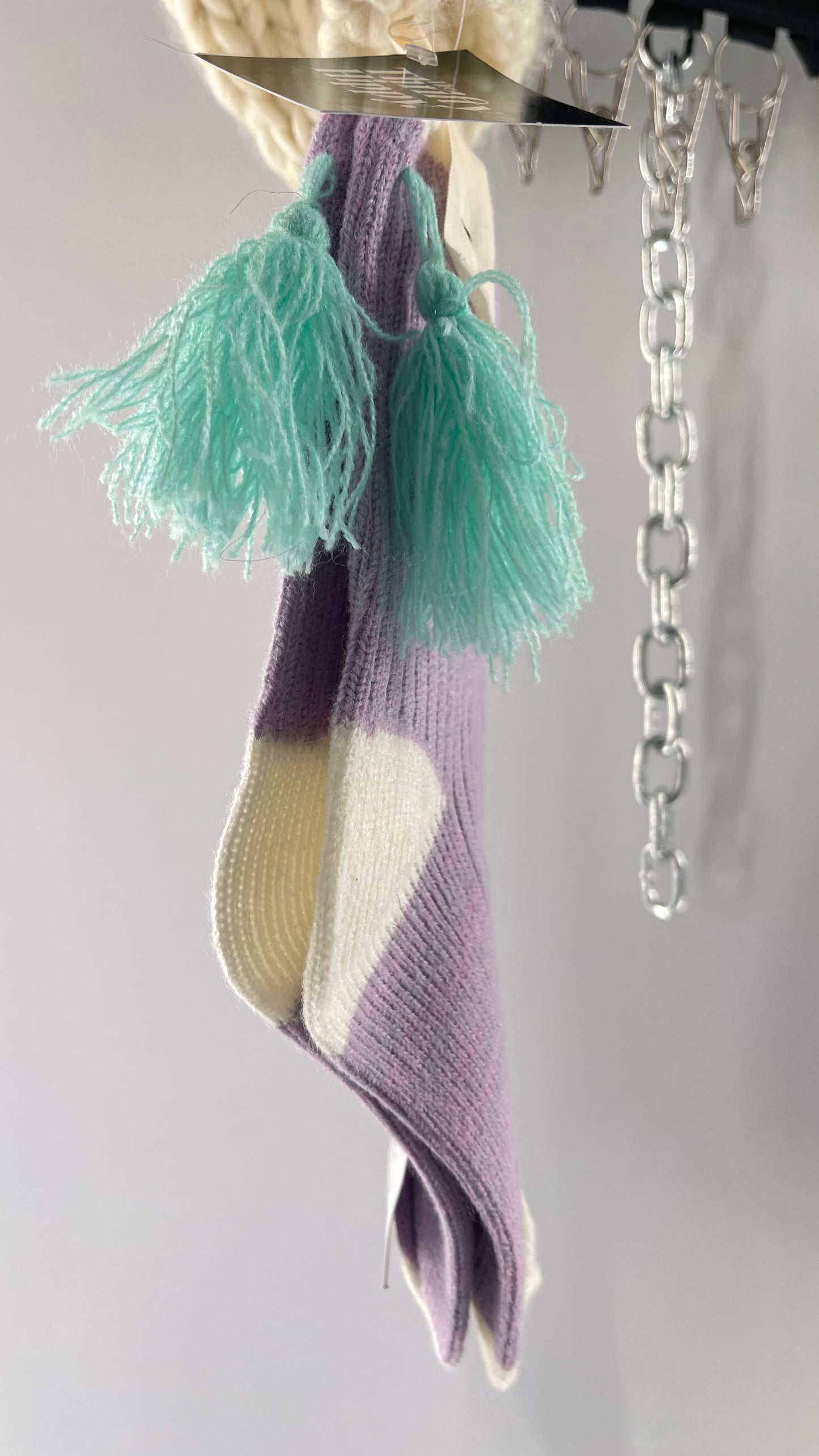 Free People Lavender Purple and White Knit Beanie and Sock Set