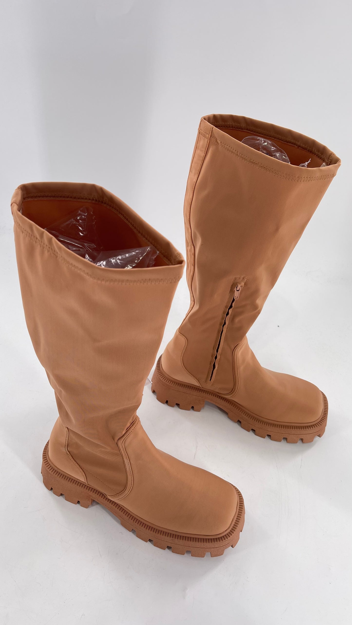 Urban Outfitters Tan Knee High Square Toe Sock Boot (8)