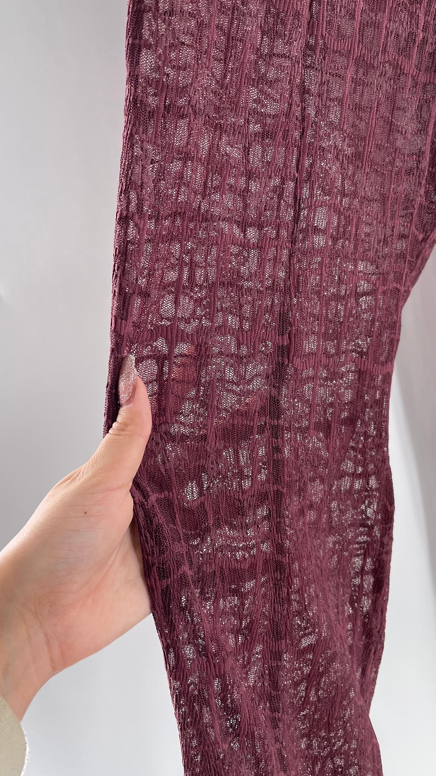 Free People Plum Lace Flares with Vented Hem and Sewn in Shorts Tags Attached (Medium)