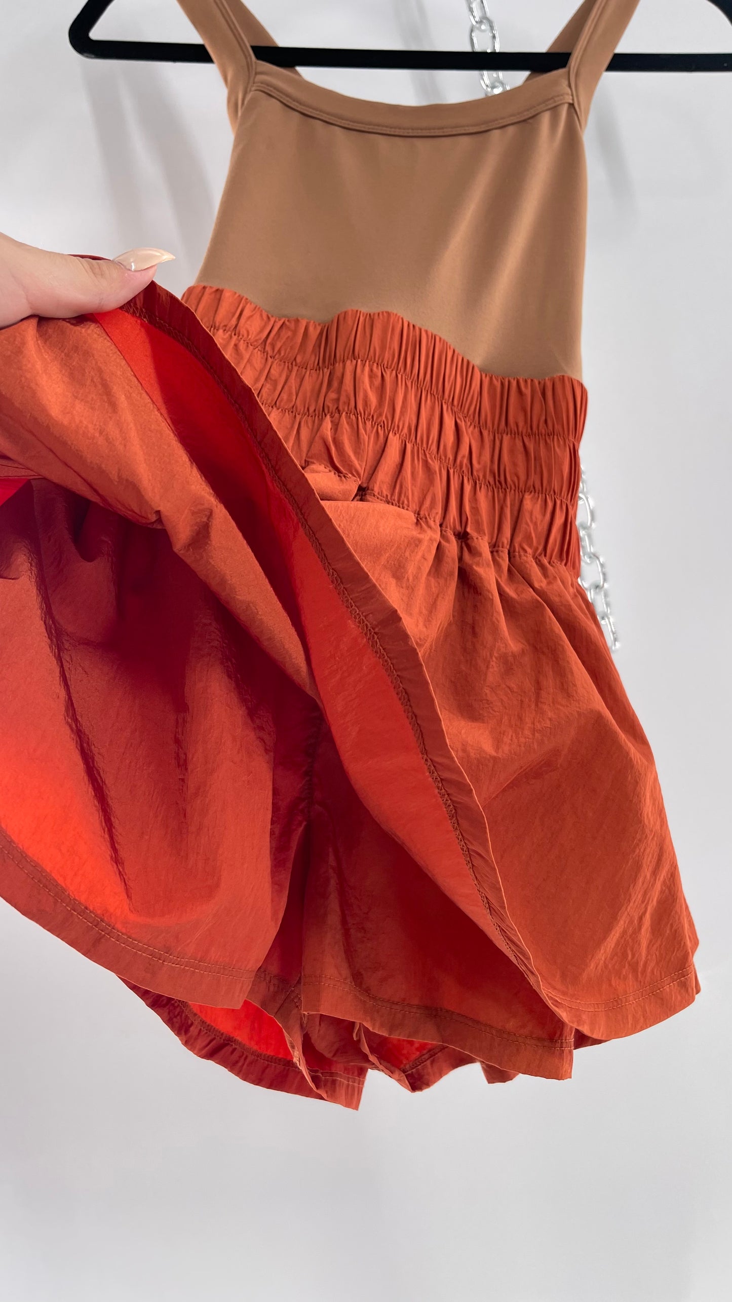 Free People Movement Tan Jumpsuit with Burnt Orange Parachute Shorts (XS)