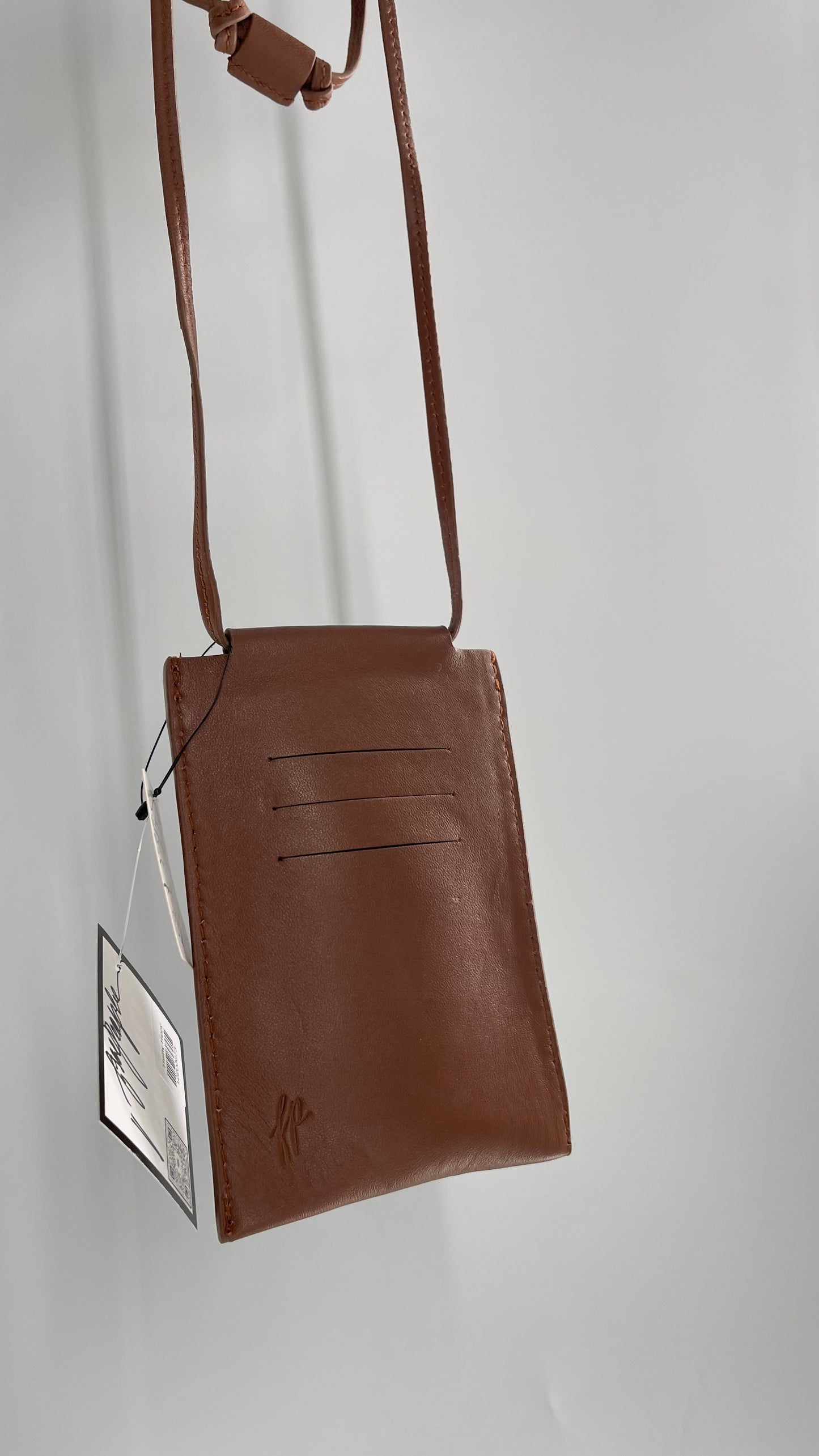 Free People Brown Leather Crossbody Phone Pouch with Tags Attached