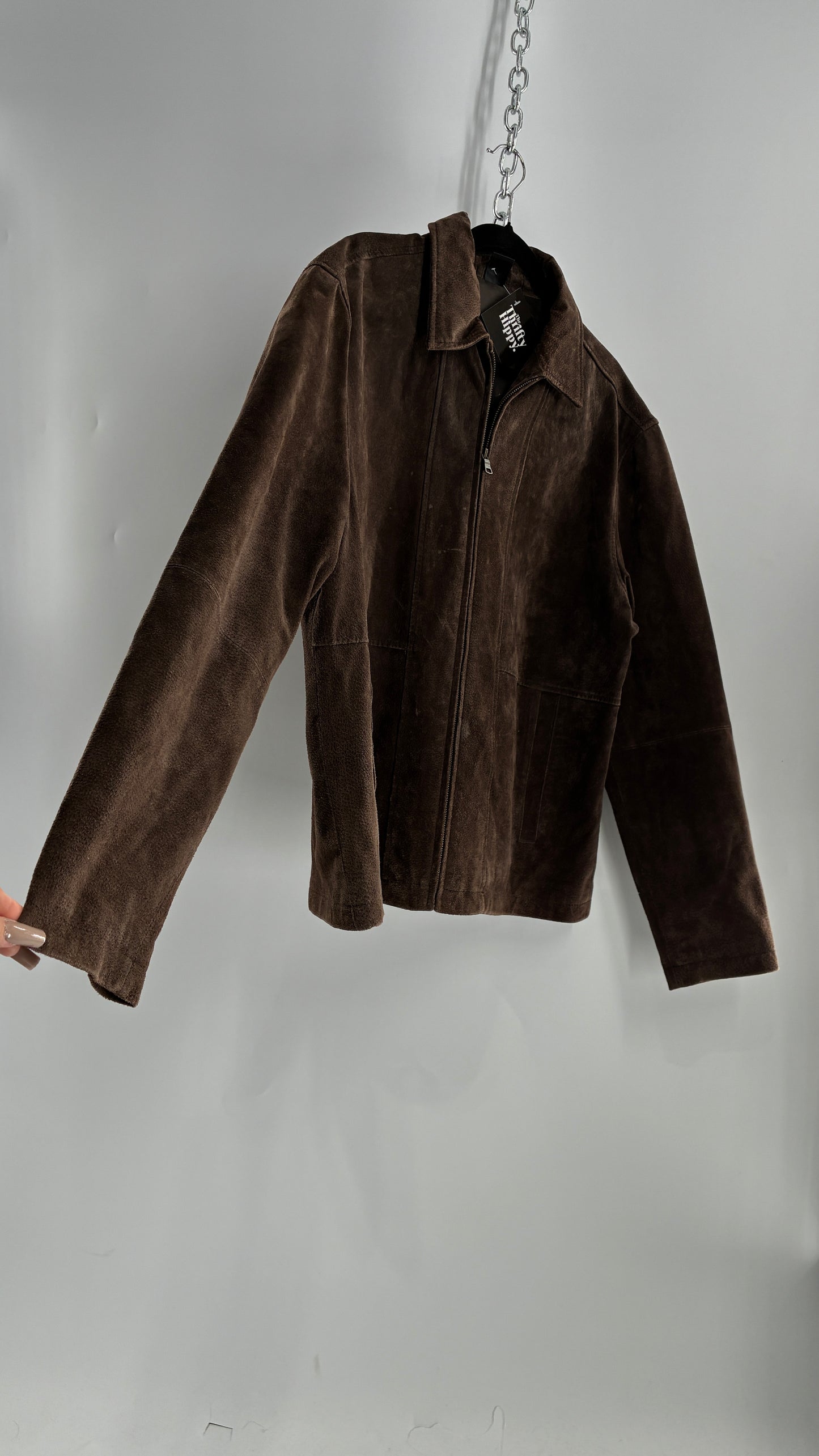 Vintage Liz Claiborne Dark Brown Genuine Suede Leather Jacket (Large)