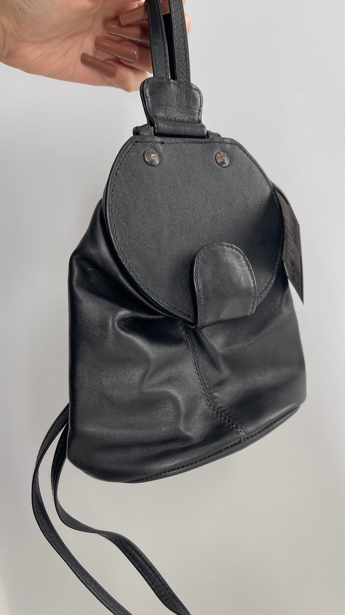 Vintage Colombian Leather Black Bucket Bag with Lid