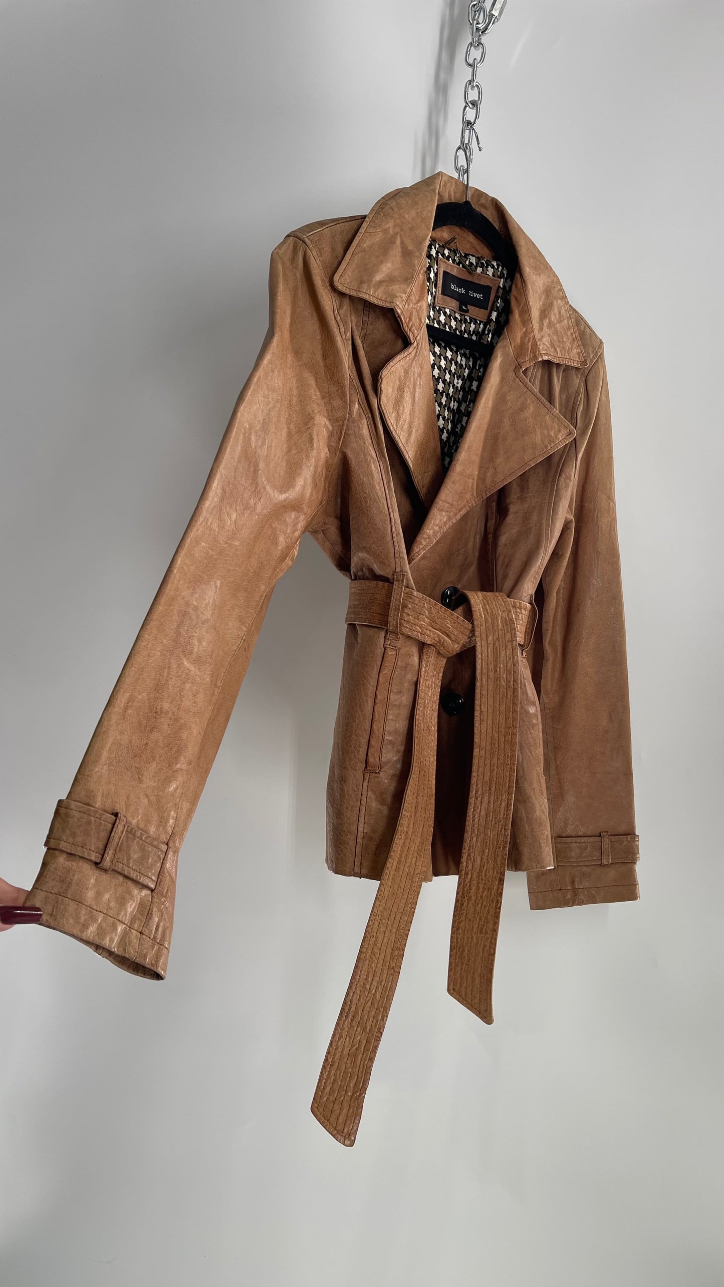 Vintage Black Rivet Leather Trench (XL)