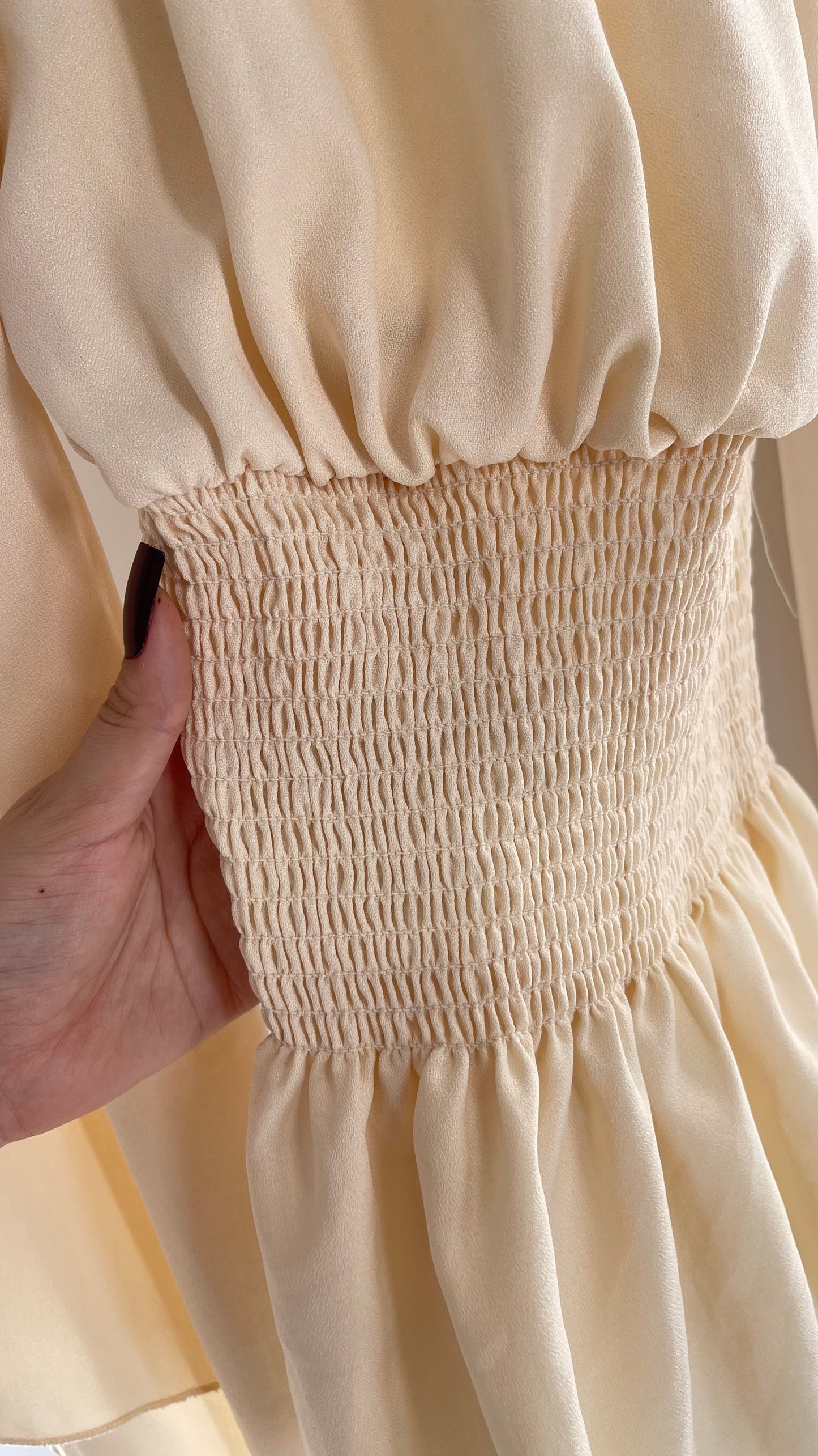 Vintage Off White Smocked Waist Bell Sleeve Wanderlust Blouse(S/M)