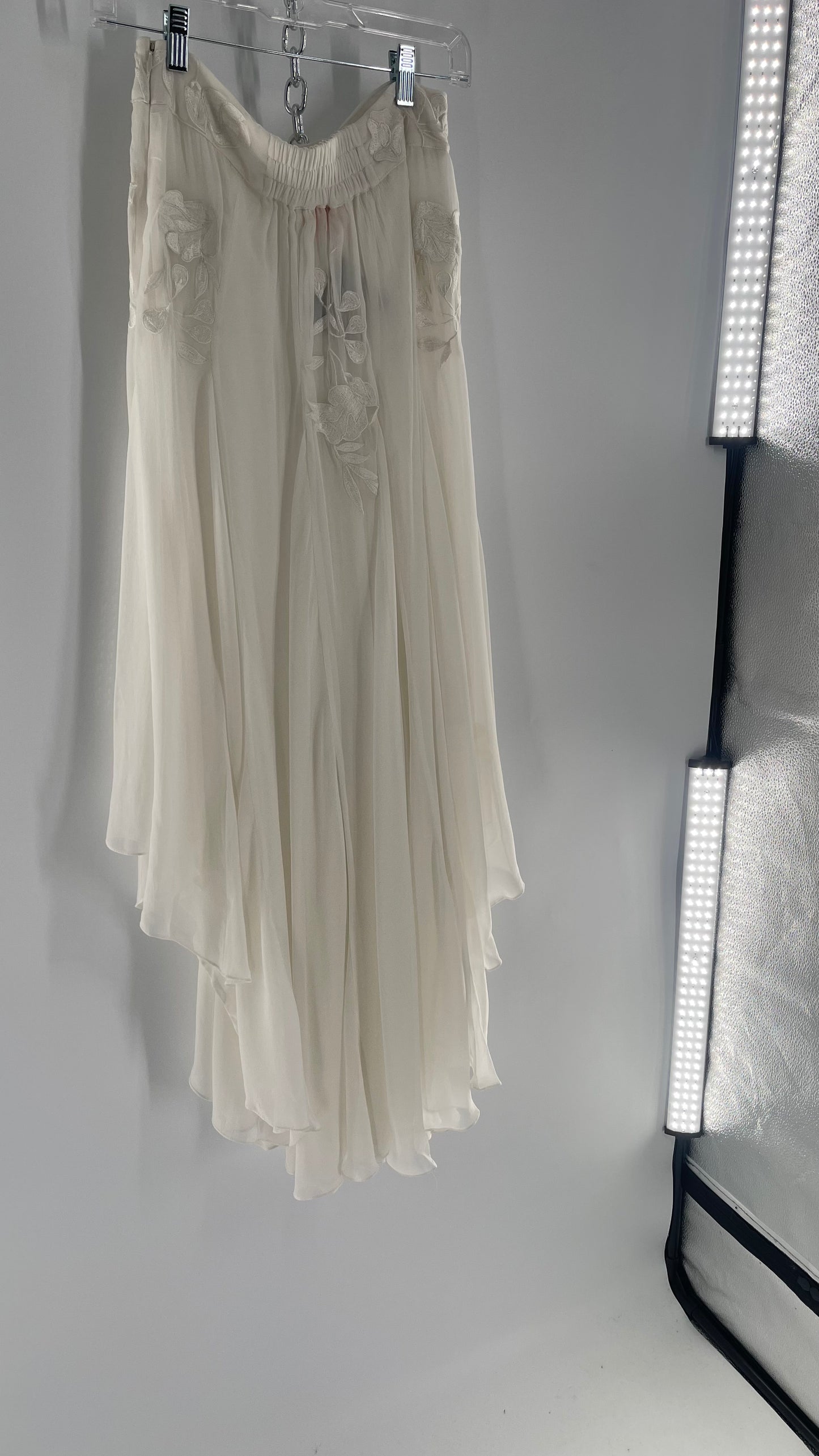 ROCOCO SAND White Hankerchief Hem Skirt with Embroidered Waistline (Medium)