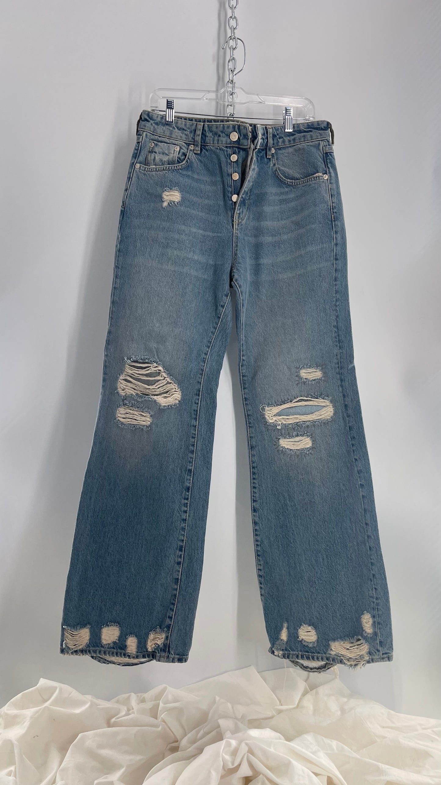 Free People Distressed Light Wash Wide Leg Jeans with Tags Attached (30)