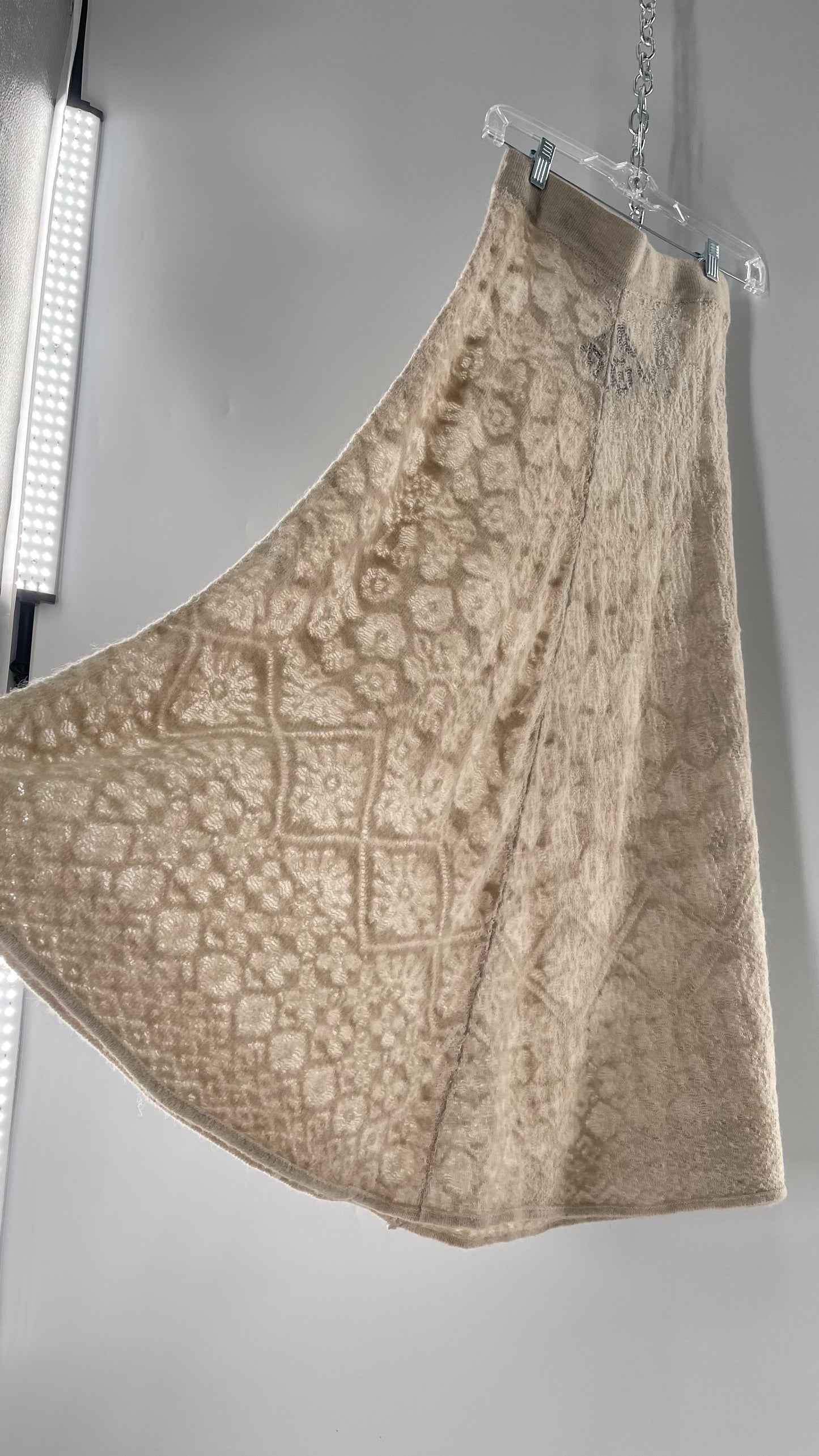 ZARA Open Knit Patterned Slightly Translucent Oatmeal Skirt (Small)